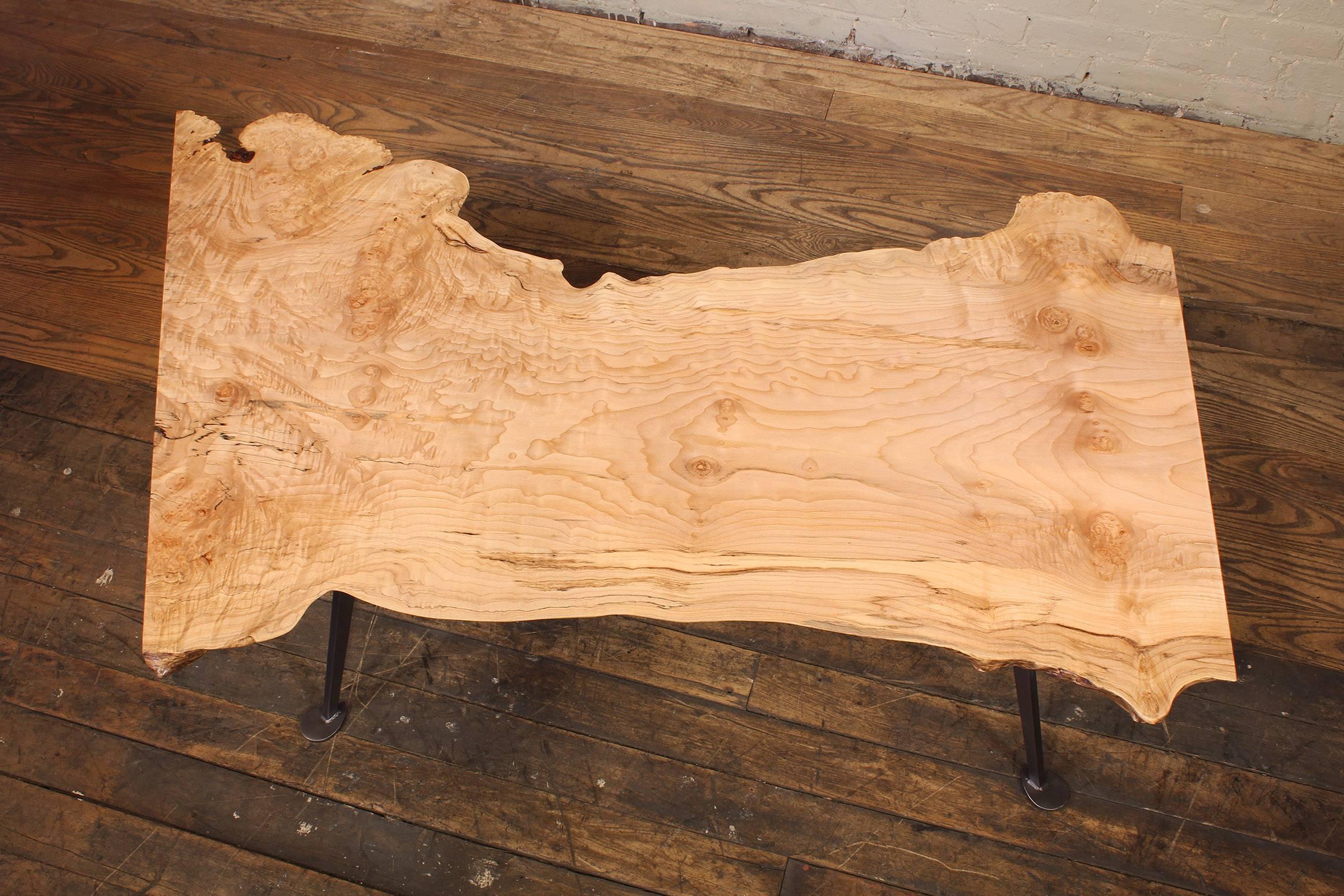 Coffee Table Free-Form Live Edge Maple Burl with Steel Legs 4