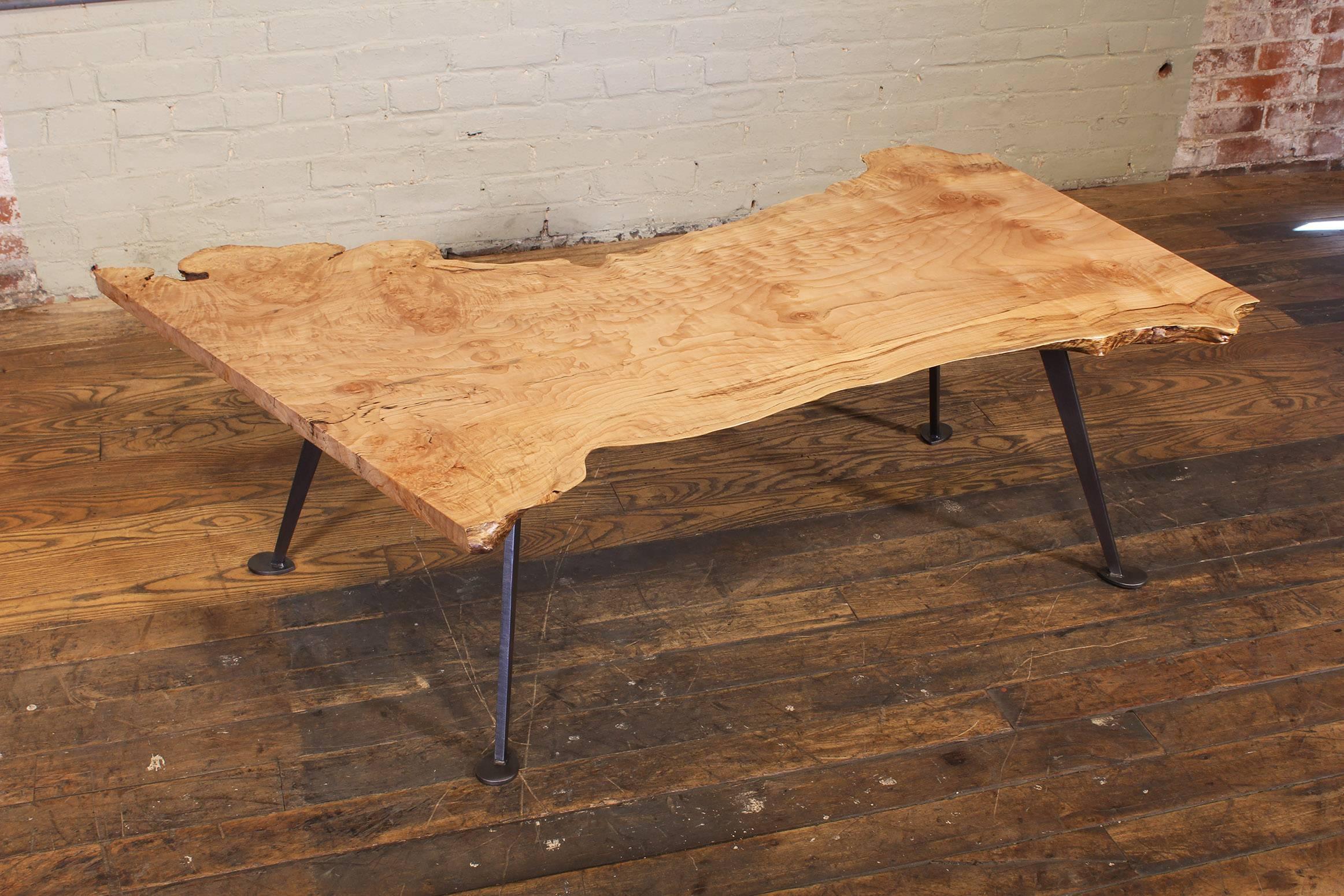 Coffee Table Free-Form Live Edge Maple Burl with Steel Legs 5