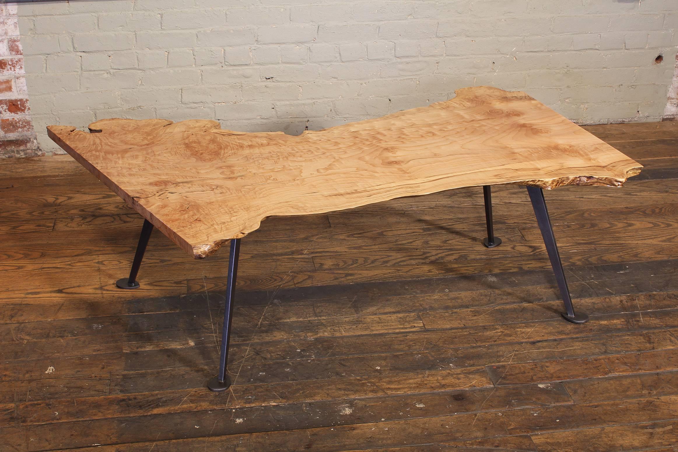 Coffee Table Free-Form Live Edge Maple Burl with Steel Legs 6