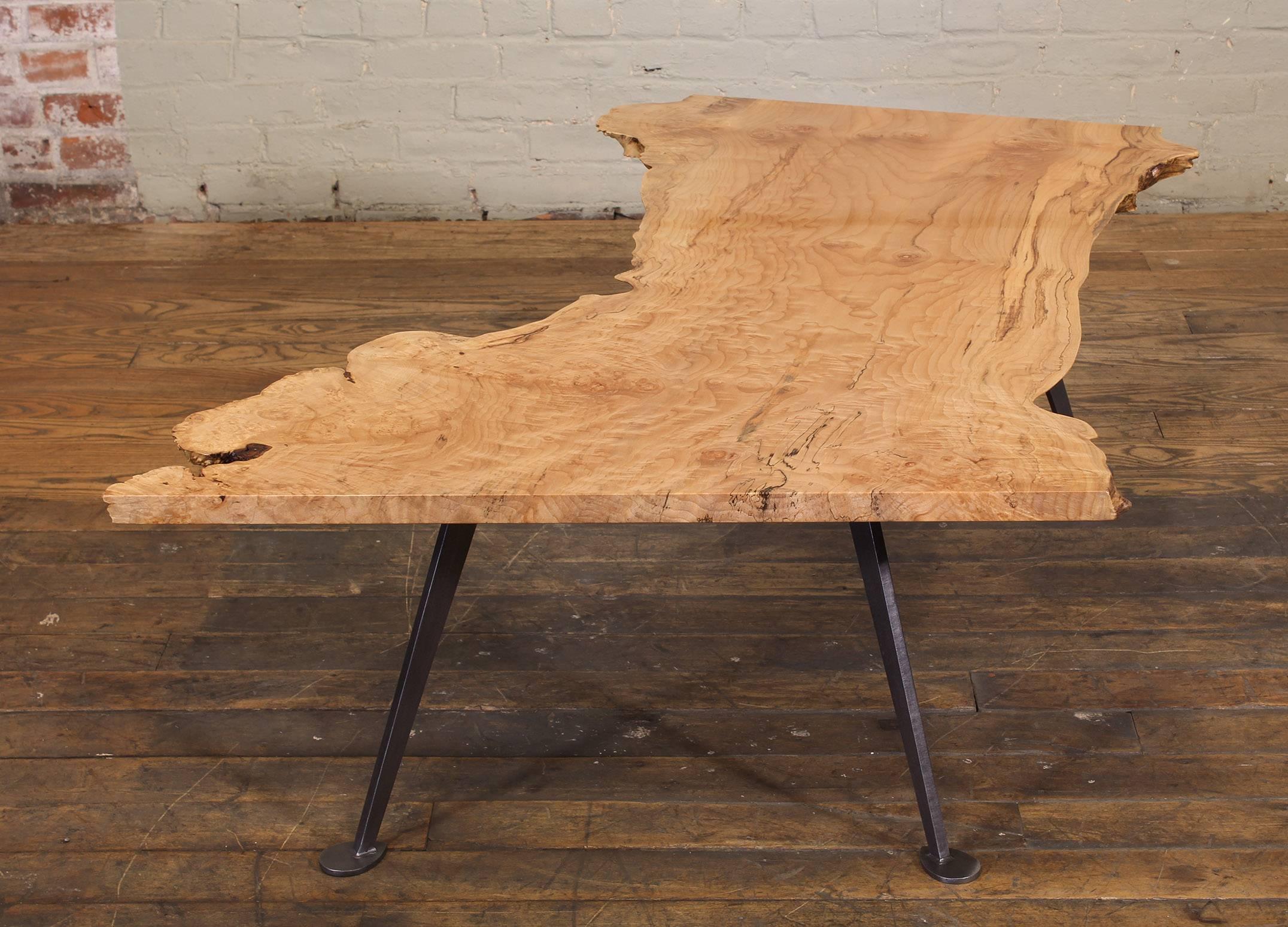 Coffee Table Free-Form Live Edge Maple Burl with Steel Legs 7