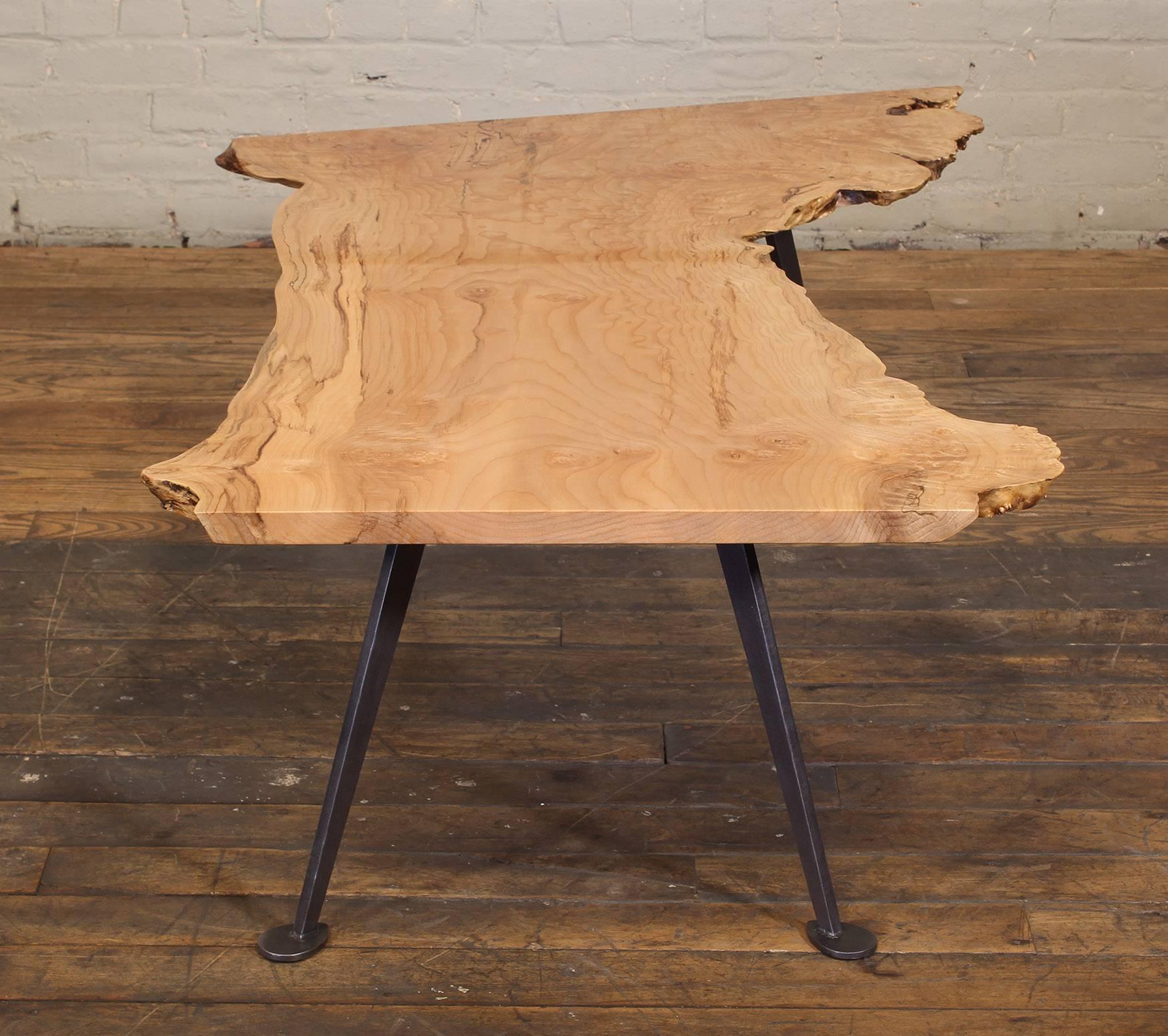 Coffee Table Free-Form Live Edge Maple Burl with Steel Legs 8