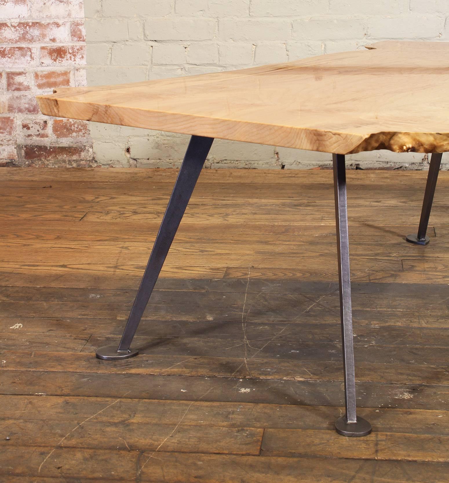 Coffee Table Free-Form Live Edge Maple Burl with Steel Legs 9