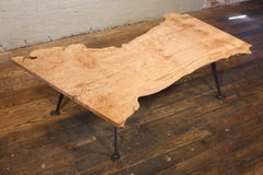 Coffee Table Free-Form Live Edge Maple Burl with Steel Legs