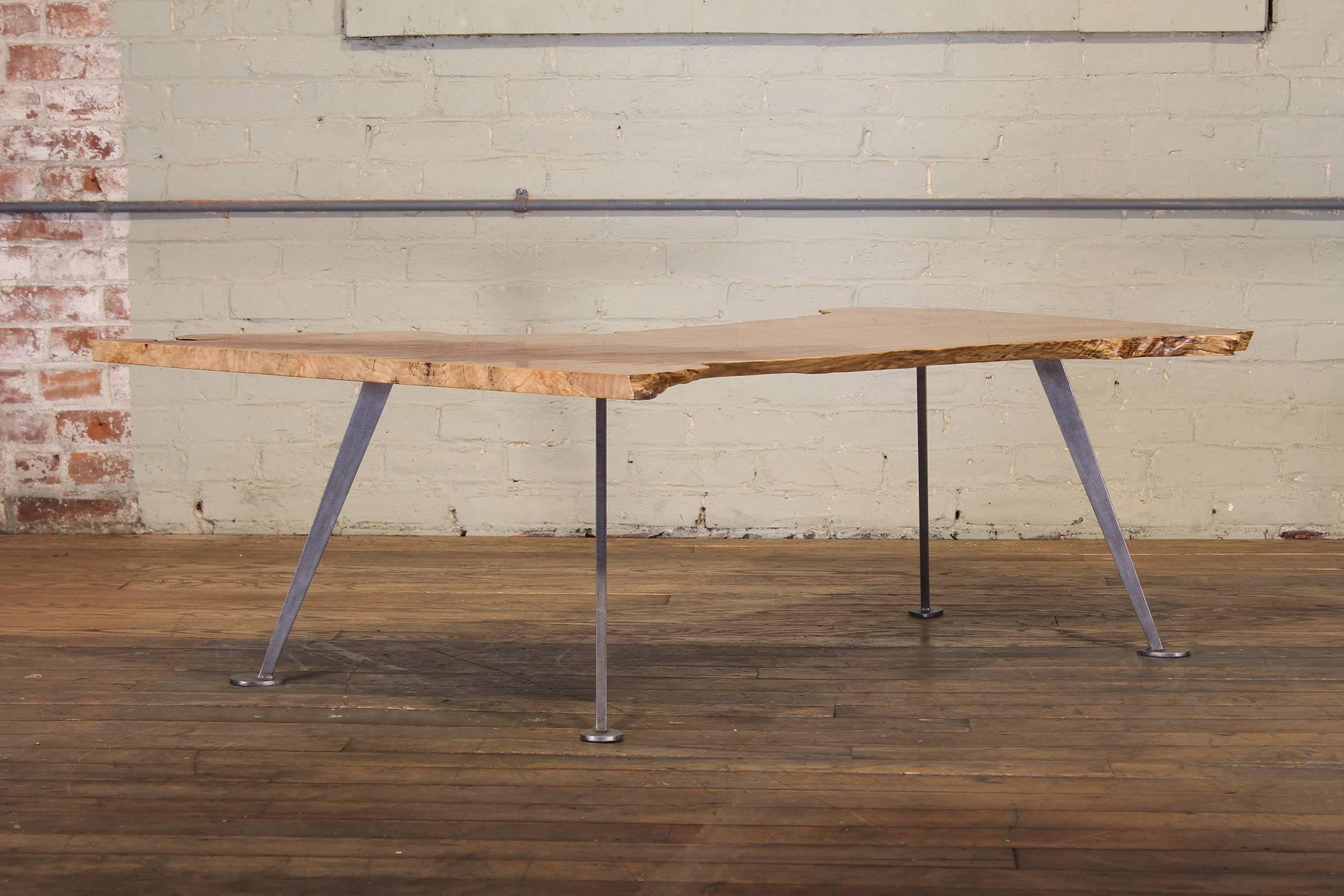 American Coffee Table Free-Form Live Edge Maple Burl with Steel Legs