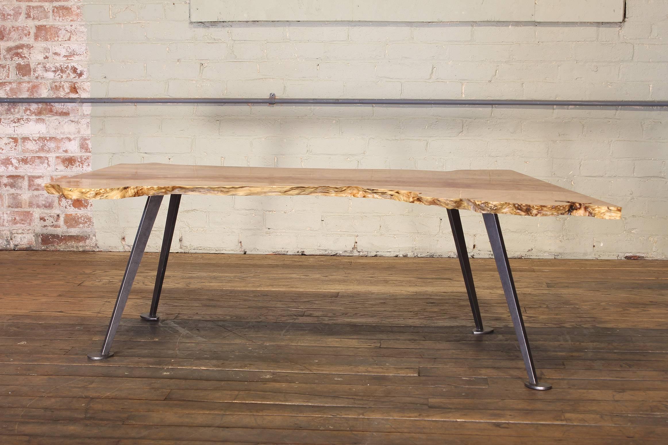 Coffee Table Free-Form Live Edge Maple Burl with Steel Legs In Excellent Condition In Oakville, CT