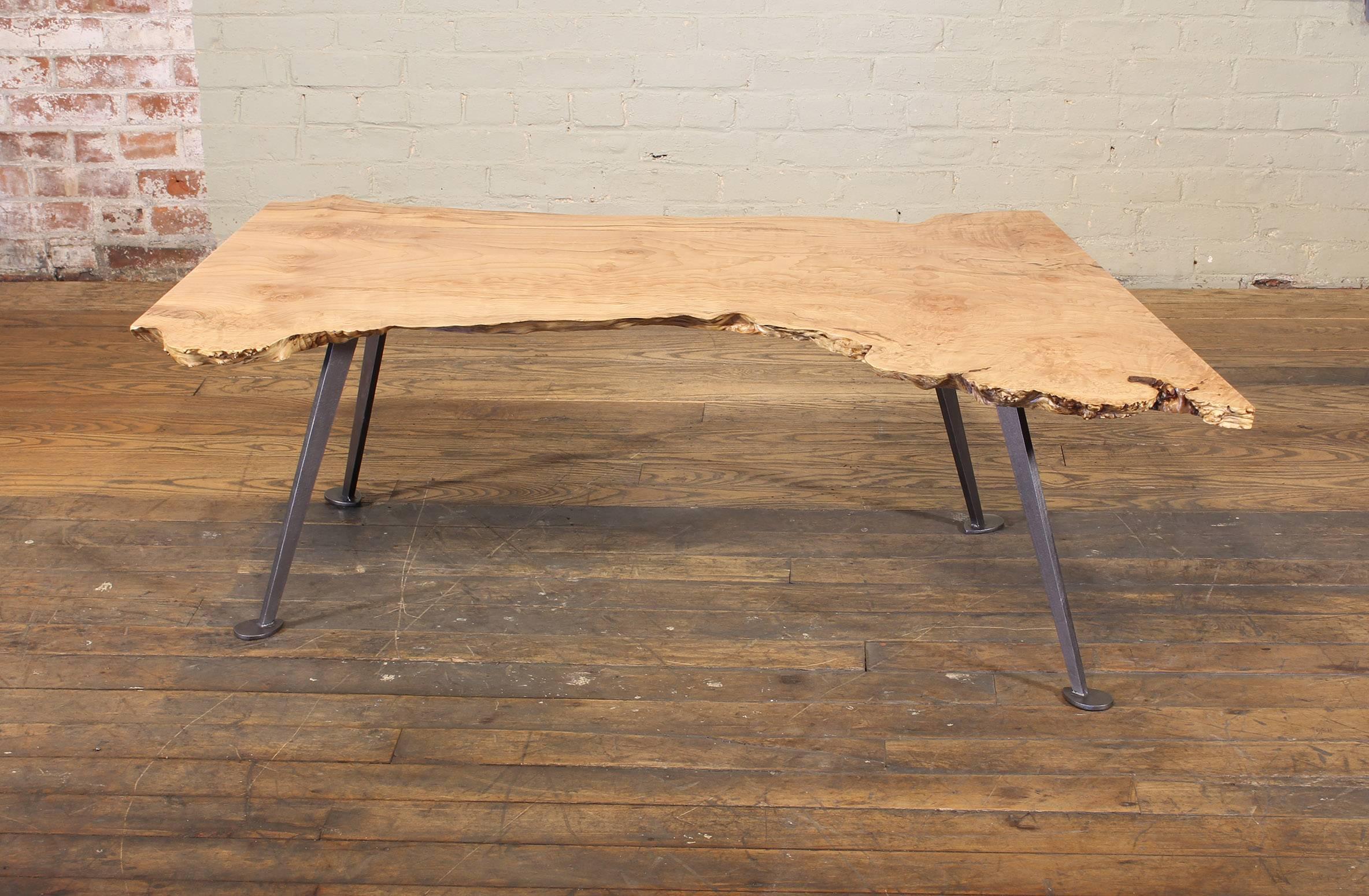 Coffee Table Free-Form Live Edge Maple Burl with Steel Legs 1