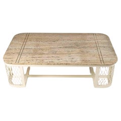 Coffee Table, 1960
s Design, Painted Metal and Travertine Marble Top.