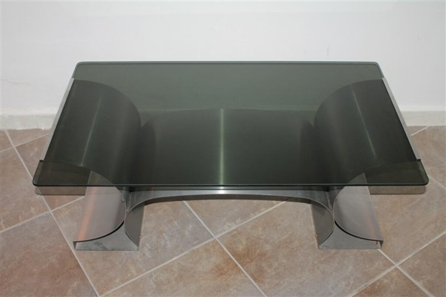 Stainless Steel Coffee Table 1970s Francois Monnet for Kappa For Sale
