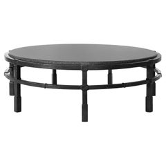 Coffee Table Absolute-Black-Granite Modern Handmade Circle Blackened Steel Large