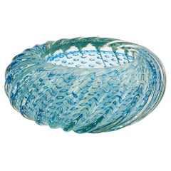 Couchtisch, Murano Glasschale von Barovier, Blau