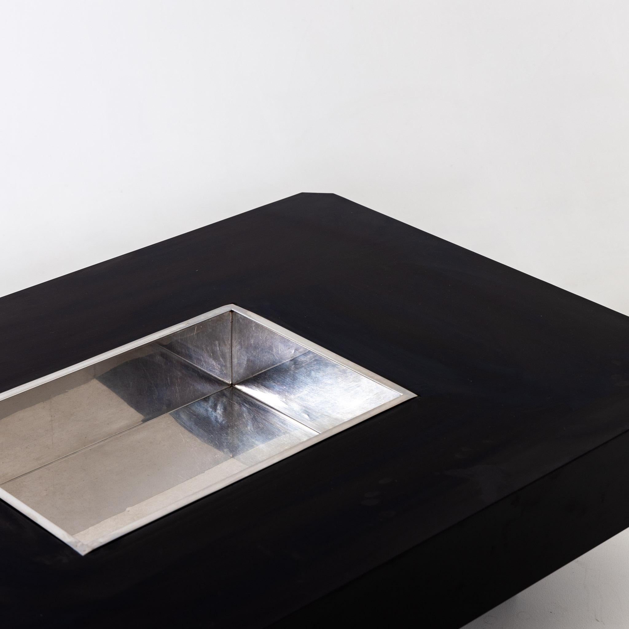 Black Coffee Table Alveo with stainless steel basin by Willy Rizzo, Italy 1970s 2