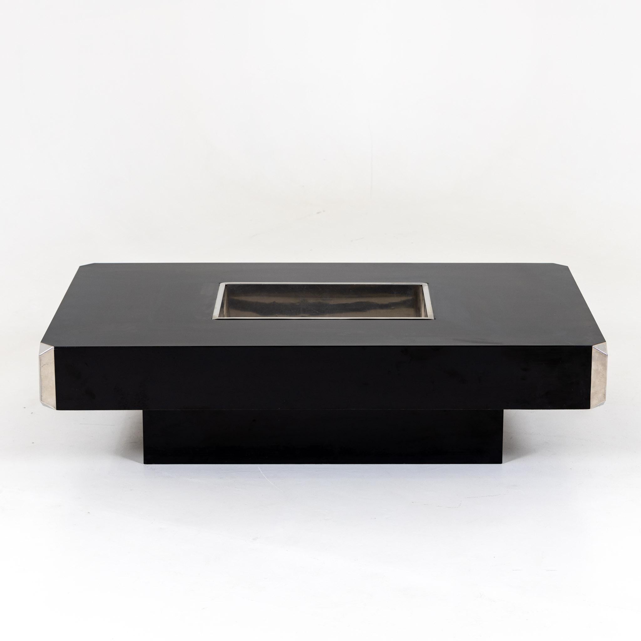 Italian Black Coffee Table Alveo with stainless steel basin by Willy Rizzo, Italy 1970s
