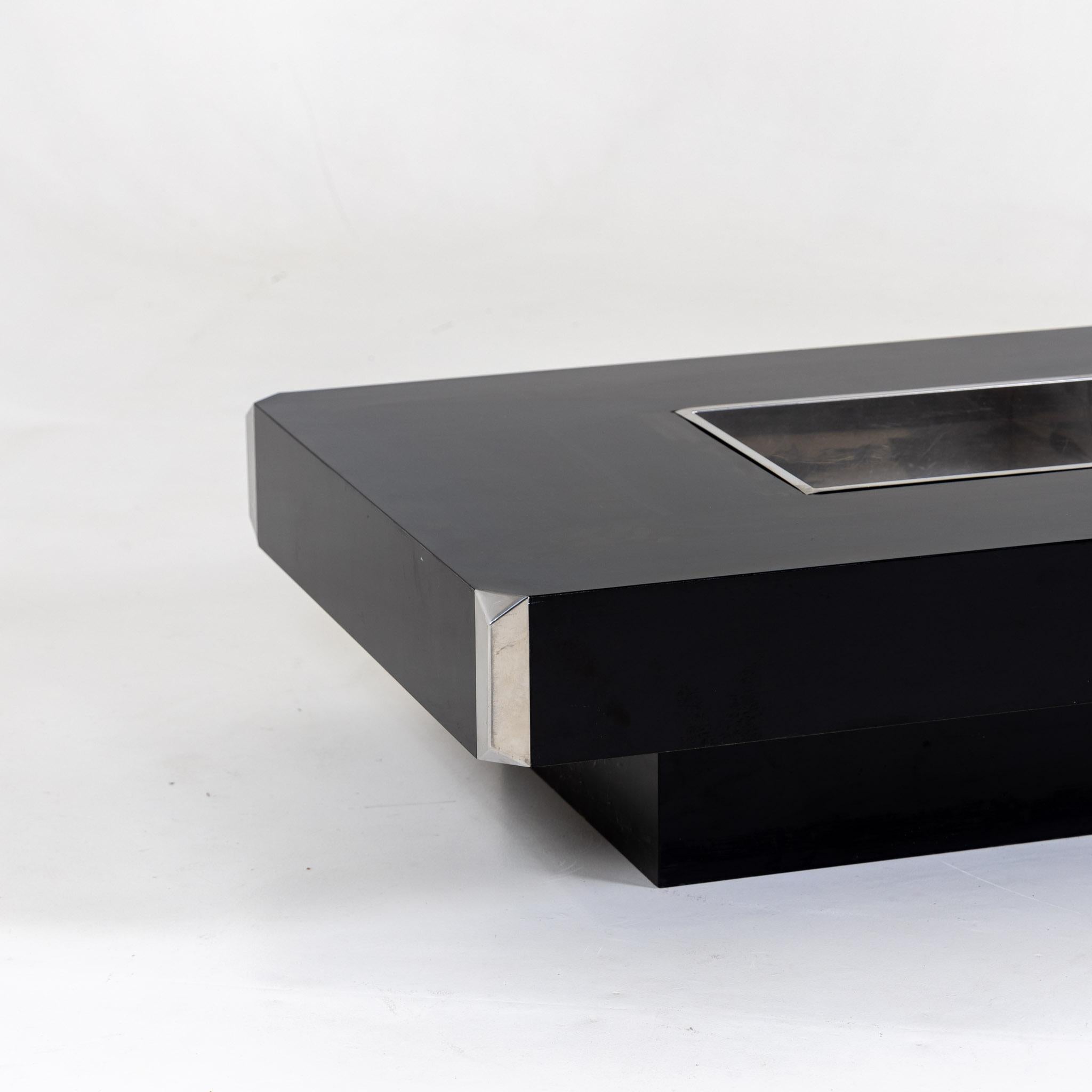Black Coffee Table Alveo with stainless steel basin by Willy Rizzo, Italy 1970s In Good Condition In Greding, DE