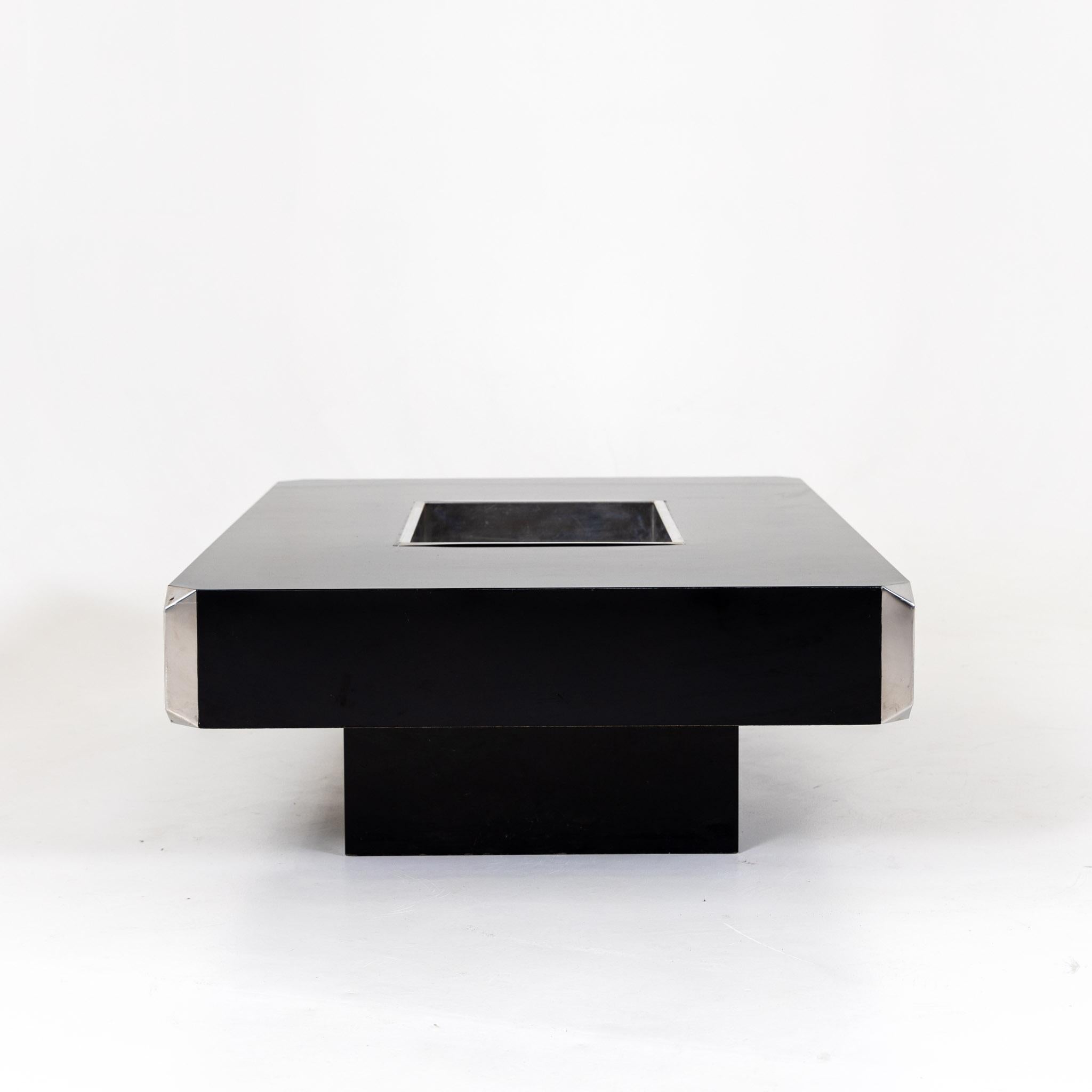 Black Coffee Table Alveo with stainless steel basin by Willy Rizzo, Italy 1970s 1