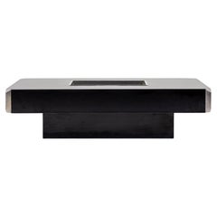 Black Coffee Table Alveo with stainless steel basin by Willy Rizzo, Italy 1970s