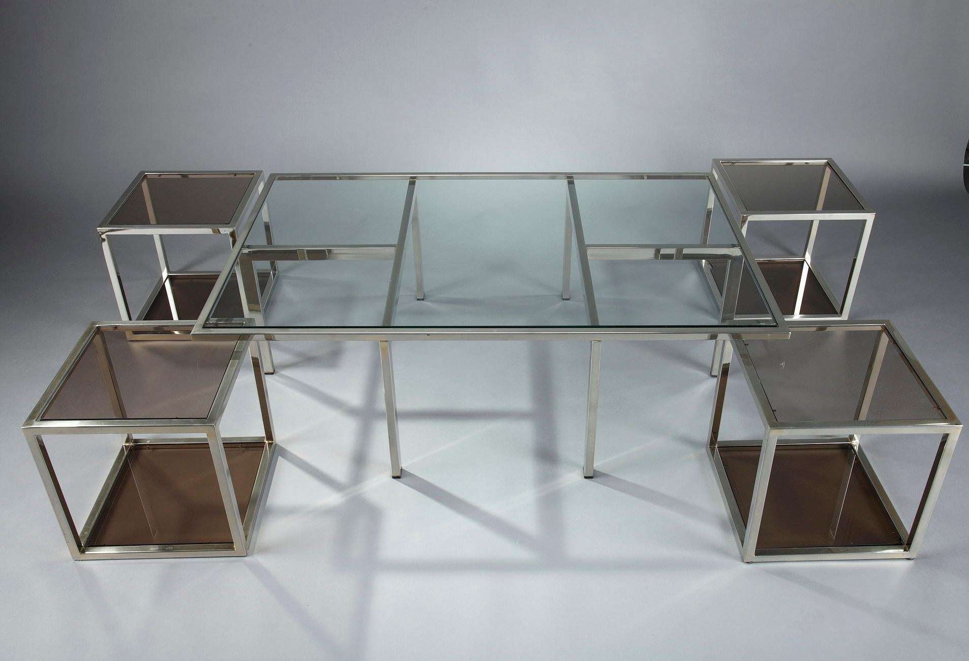 Late 20th Century Coffee Table and 4 Removable Side Tables For Sale