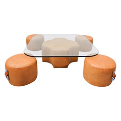 Coffee Table and 4 Stools by Guido Faleschini, Leather, 1970s