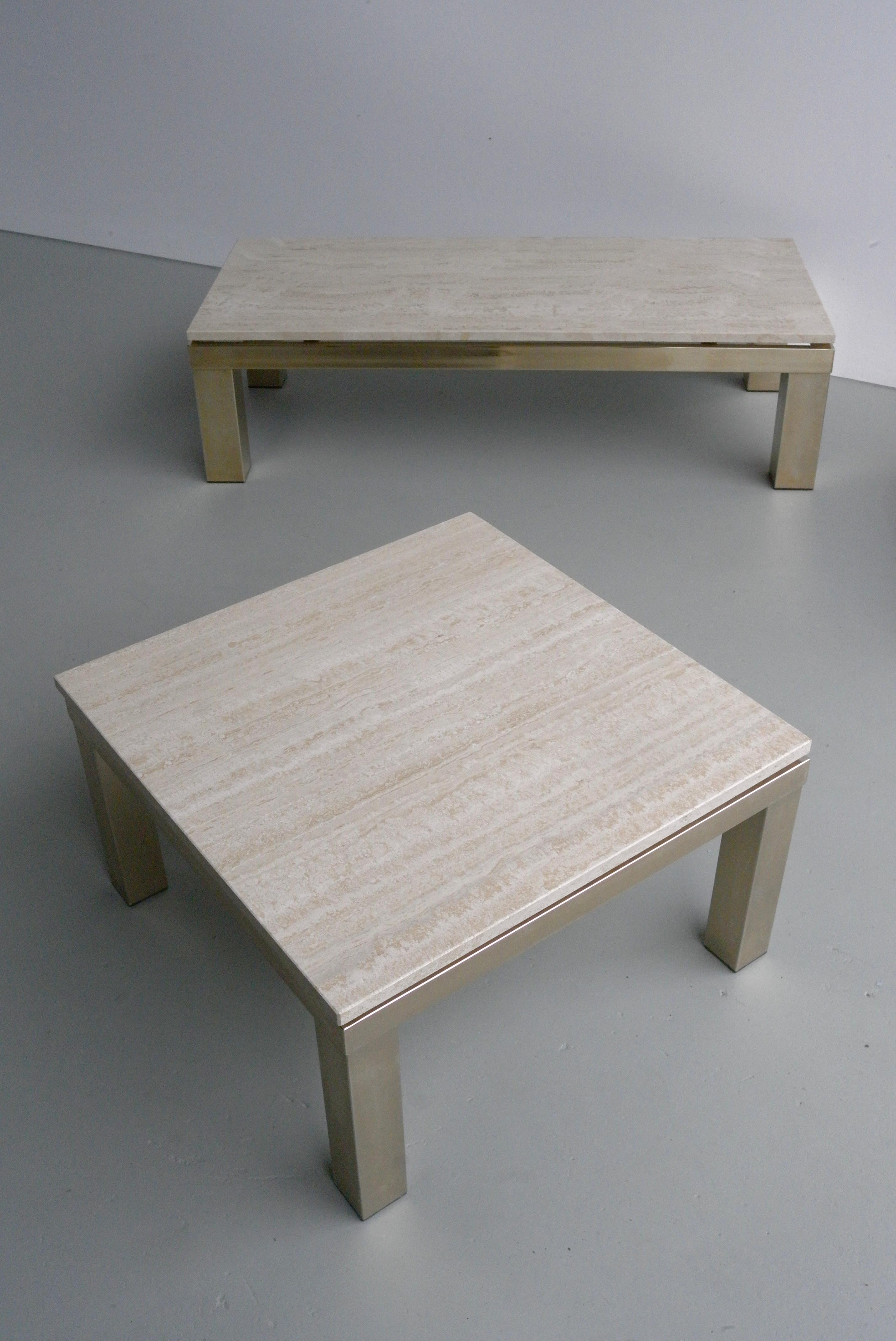 Coffee table and side tables, Travertine, Gold-Plated 23-Carat, by Belgo Chrome 4