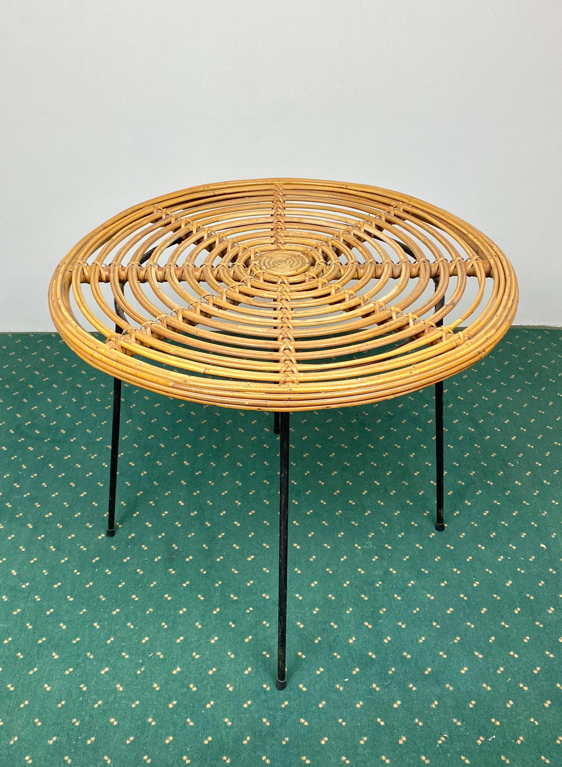 Coffee Table and Two Armchairs in Rattan Wicker and Iron, France, 1960s 3