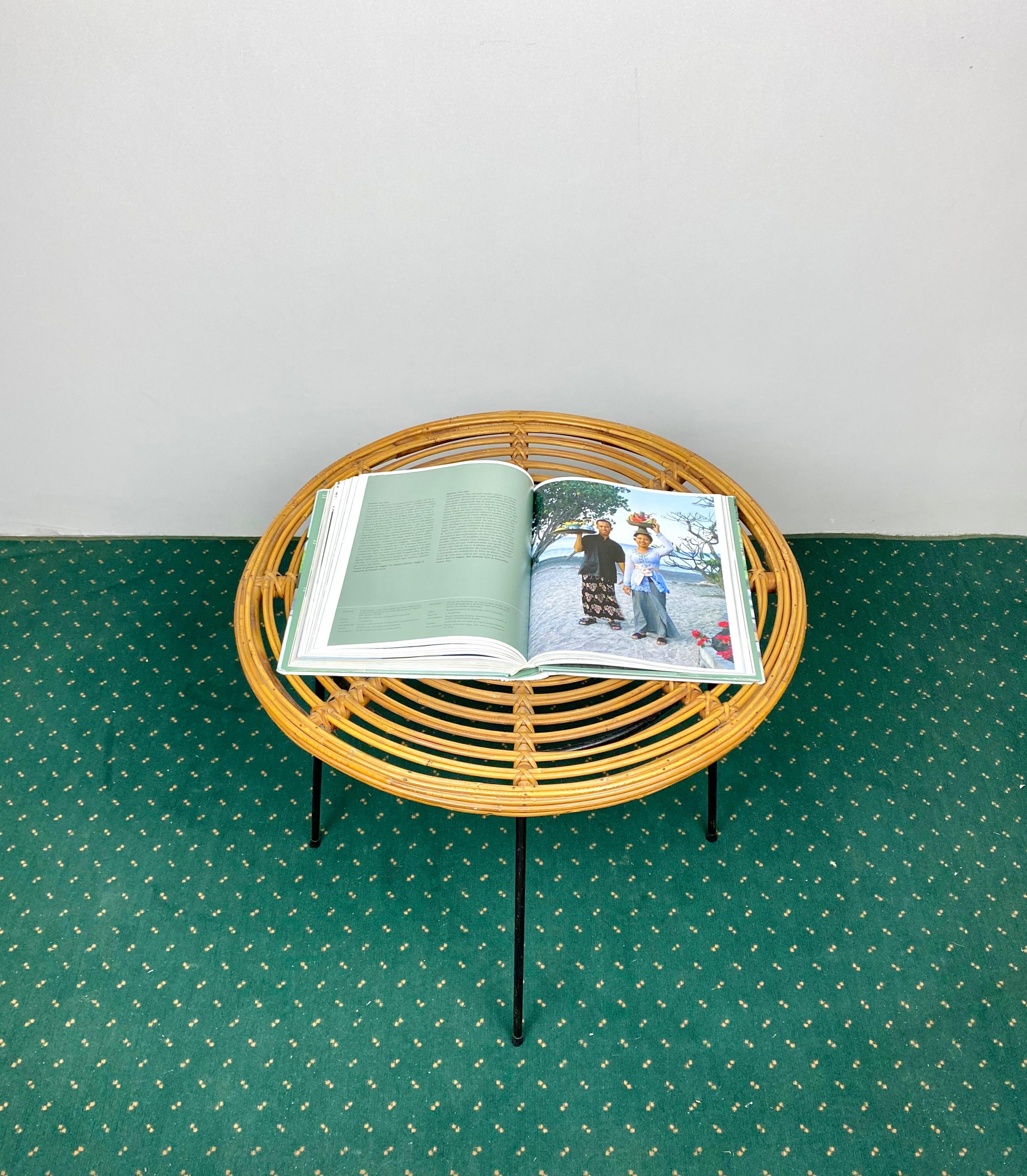 Coffee Table and Two Armchairs in Rattan Wicker and Iron, France, 1960s 4