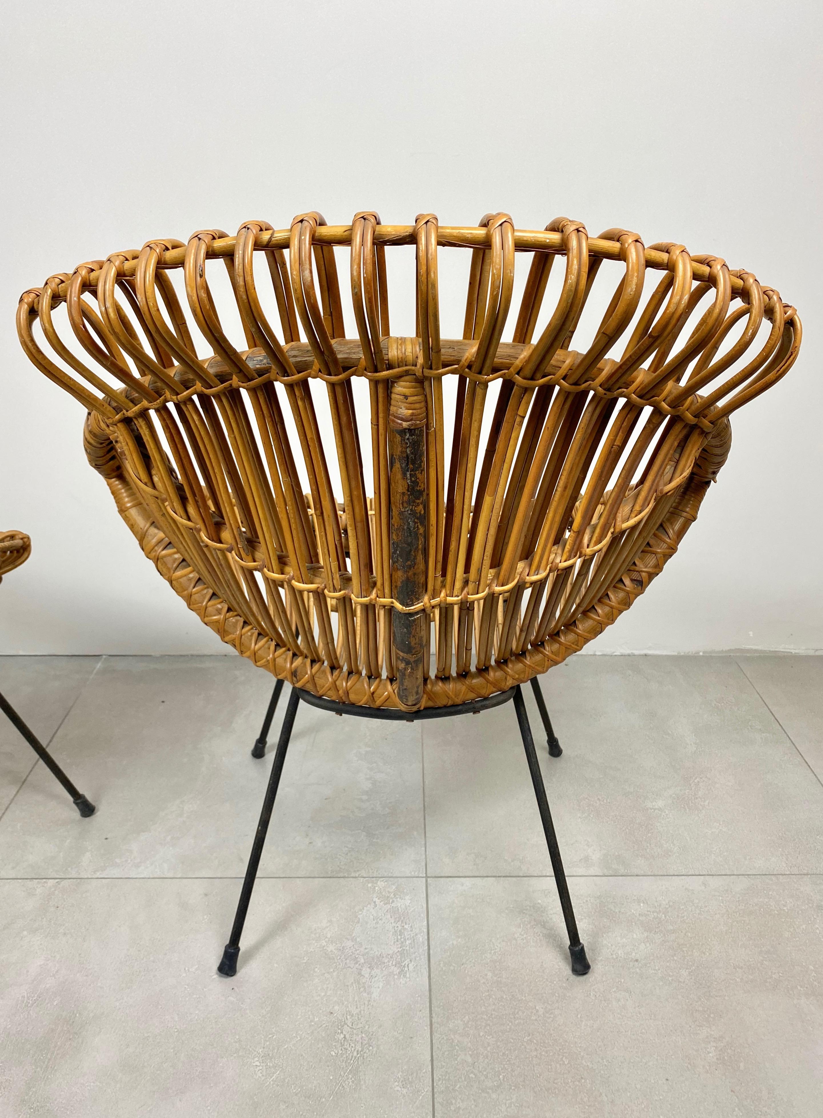 Coffee Table and Two Armchairs in Rattan Wicker and Iron, France, 1960s 11