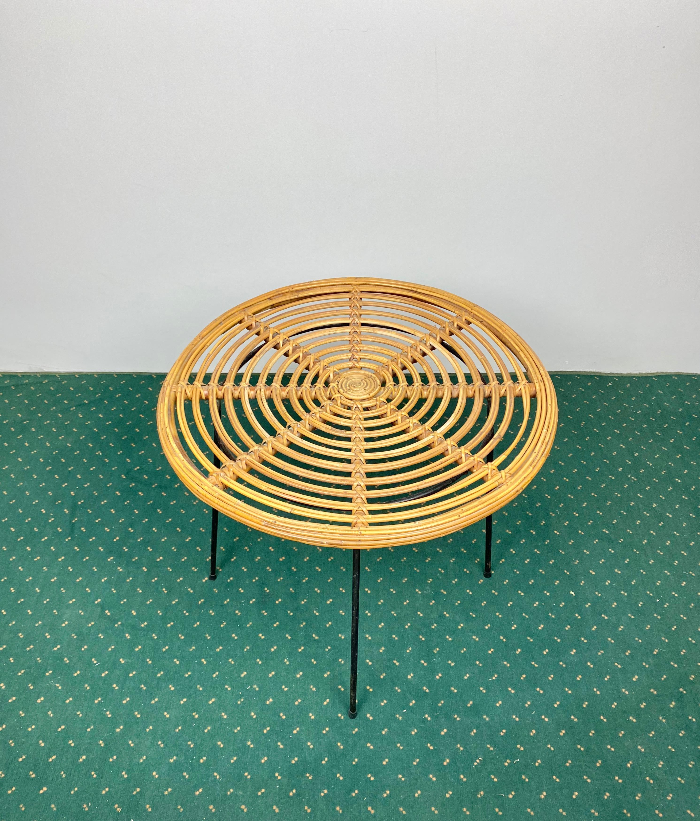 Coffee Table and Two Armchairs in Rattan Wicker and Iron, France, 1960s 2