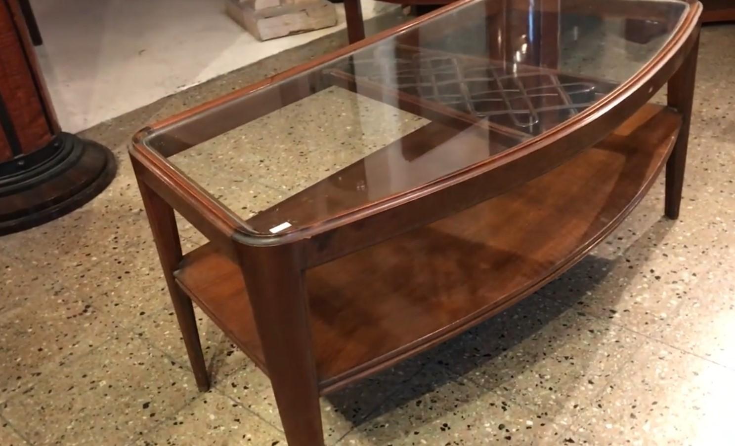 Coffee Table Art Deco, 1920, Materials, Wood and Glass, Edgar Bonta For Sale 2