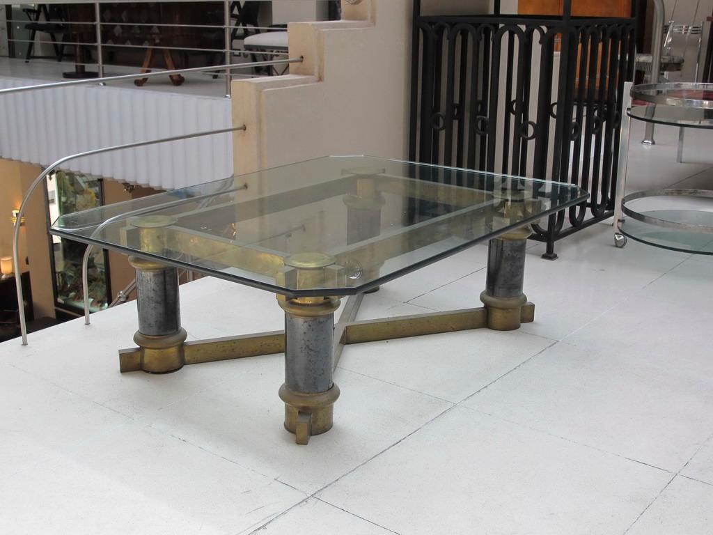 French Coffee Table Art Deco, France, 1920, Materials: Glass and Bronze For Sale