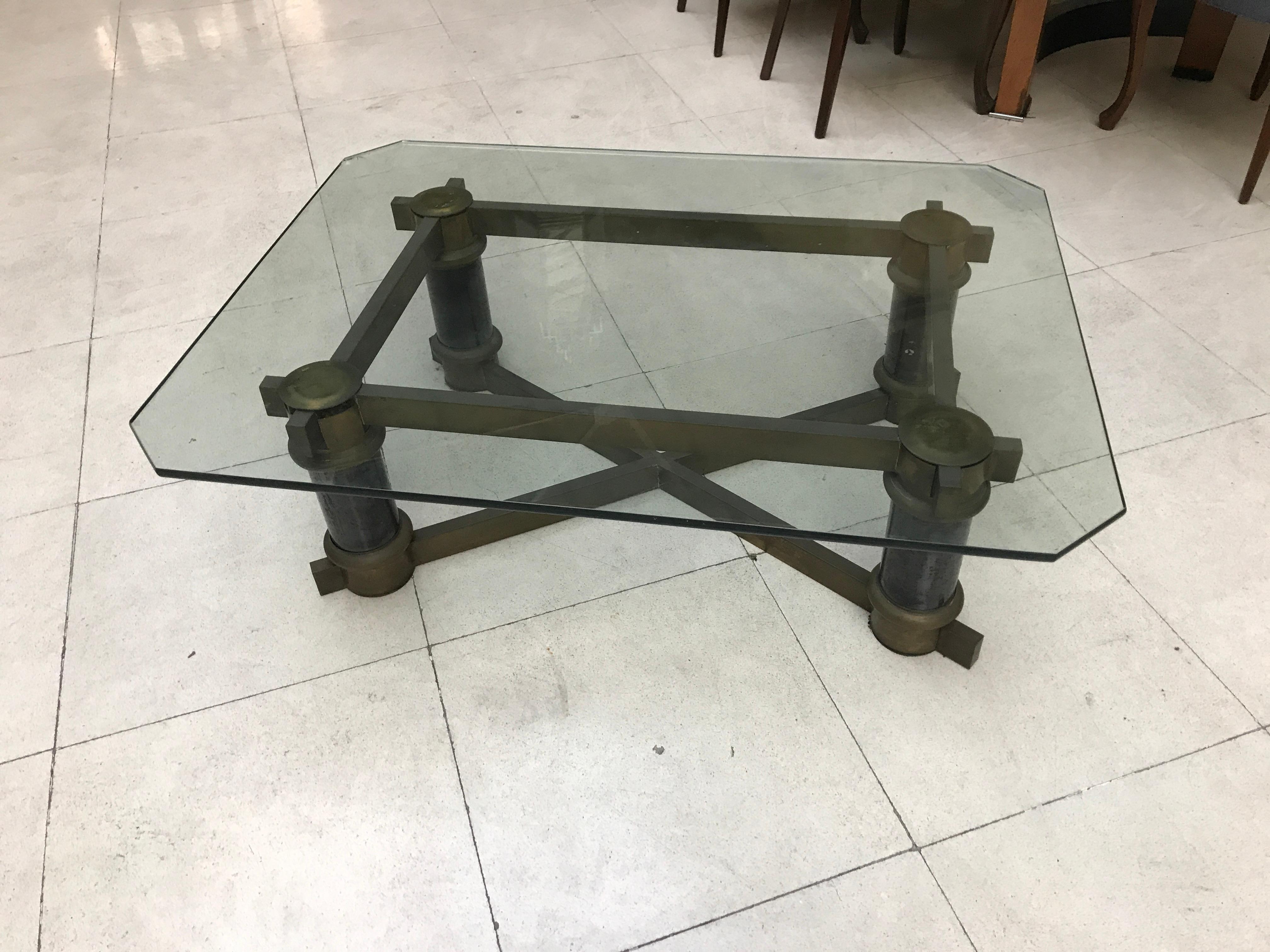 Coffee Table Art Deco, France, 1920, Materials: Glass and Bronze For Sale 5