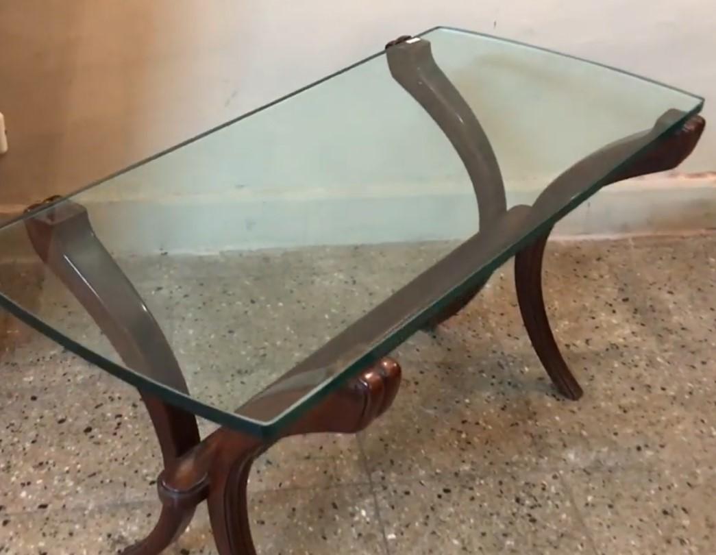 French Coffee Table Art Deco, France, 1920, Materials: Wood and Glass For Sale