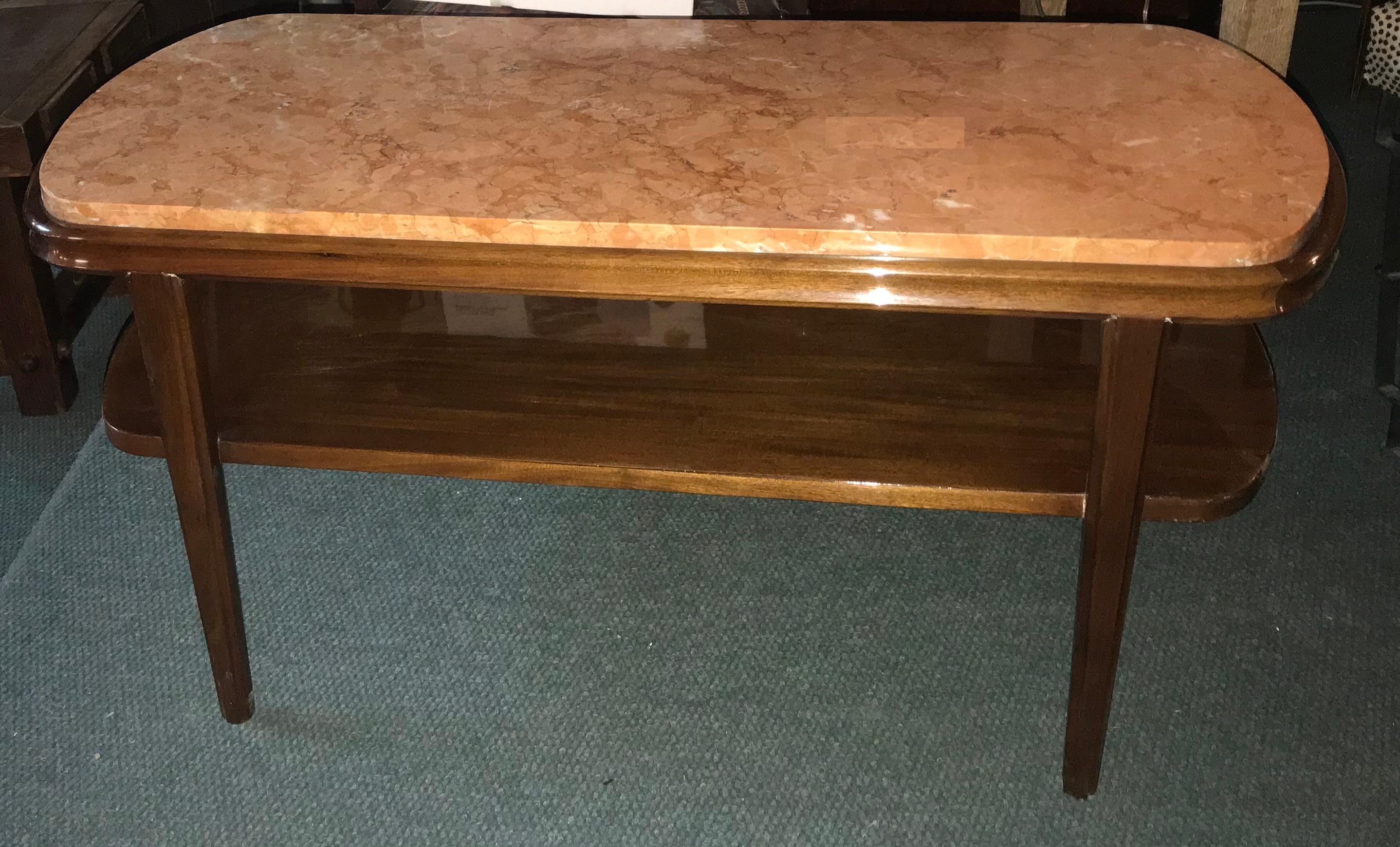 Table basse Art déco, France, 1920, Matériaux : Bois et marbre en vente 2
