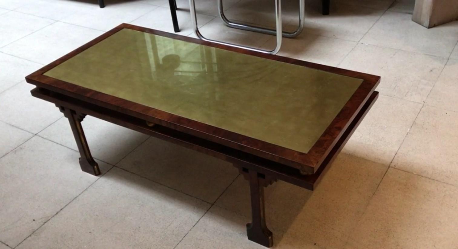Coffee Table Art Deco, France, 1920, Materials: Wood, Glass and Gold Leaf For Sale 4
