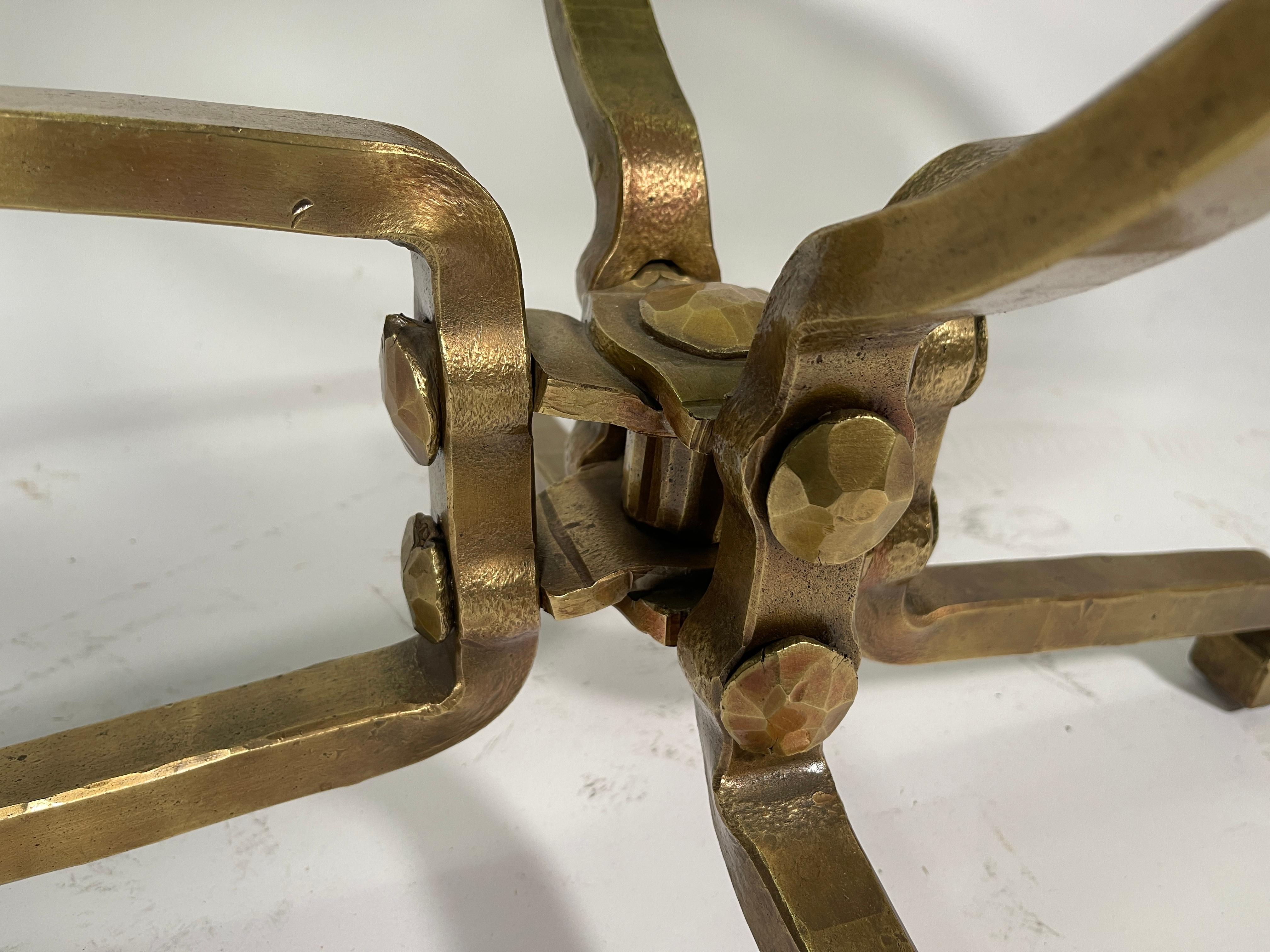 Bronze Coffee Table Att. to Lothar Klute with Leaf Decor Top Glass
