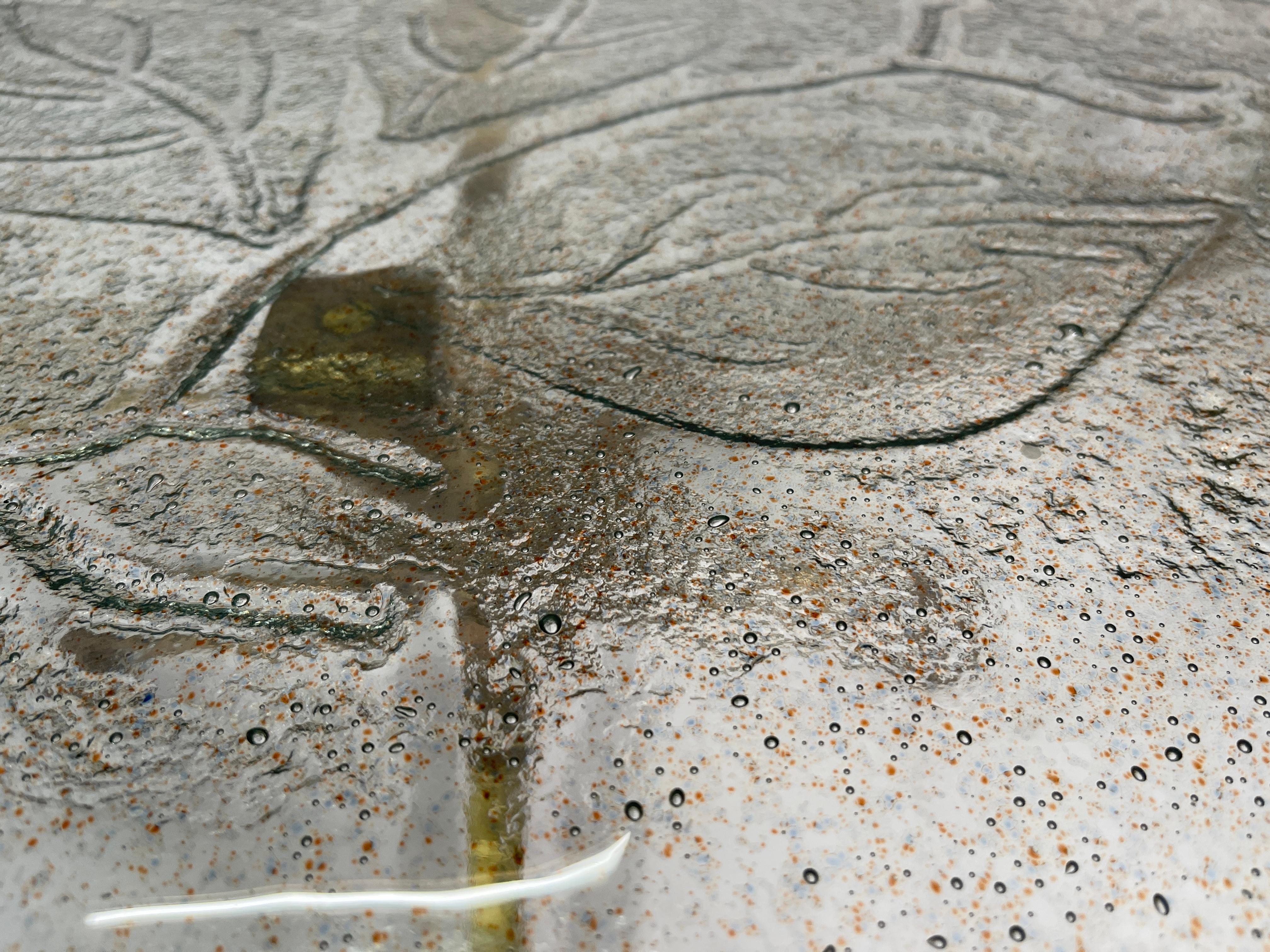 Coffee Table Att. to Lothar Klute with Leaf Decor Top Glass 1