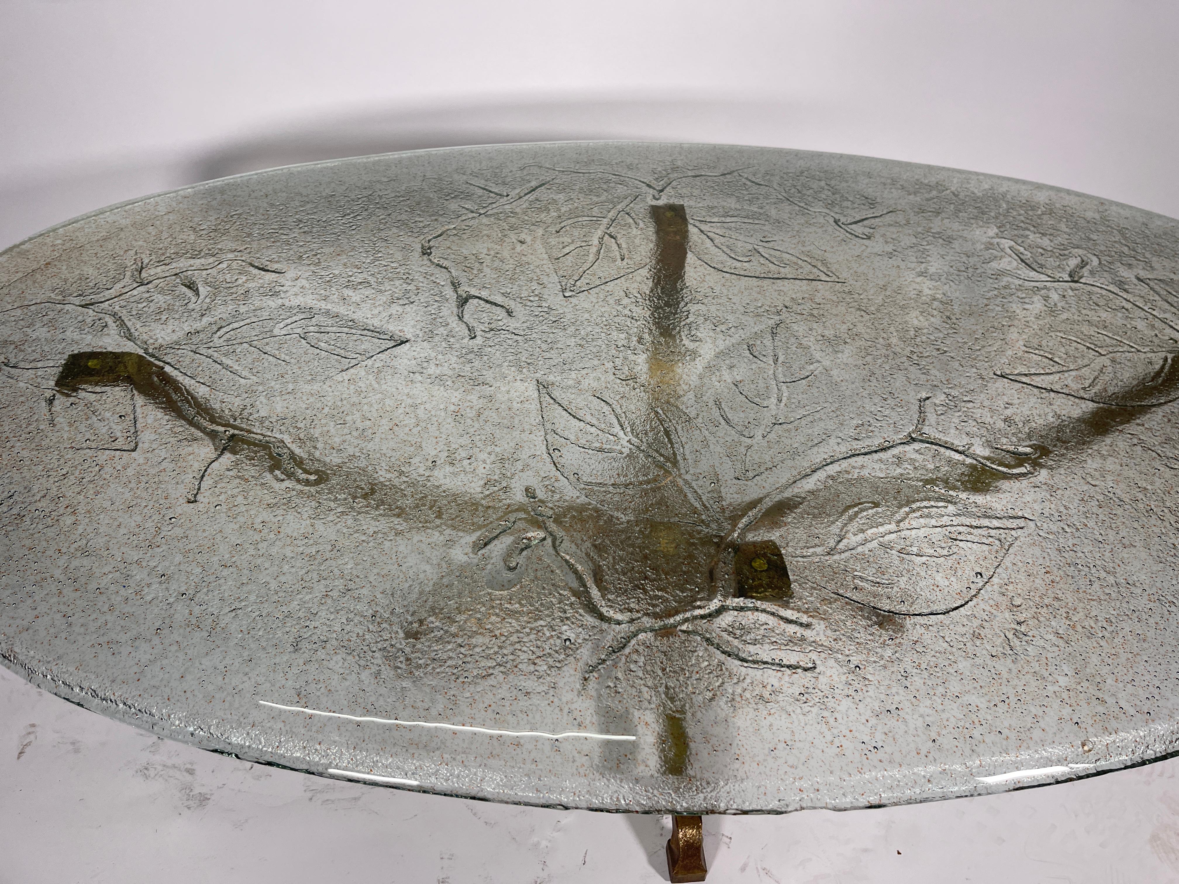 Coffee Table Att. to Lothar Klute with Leaf Decor Top Glass 2