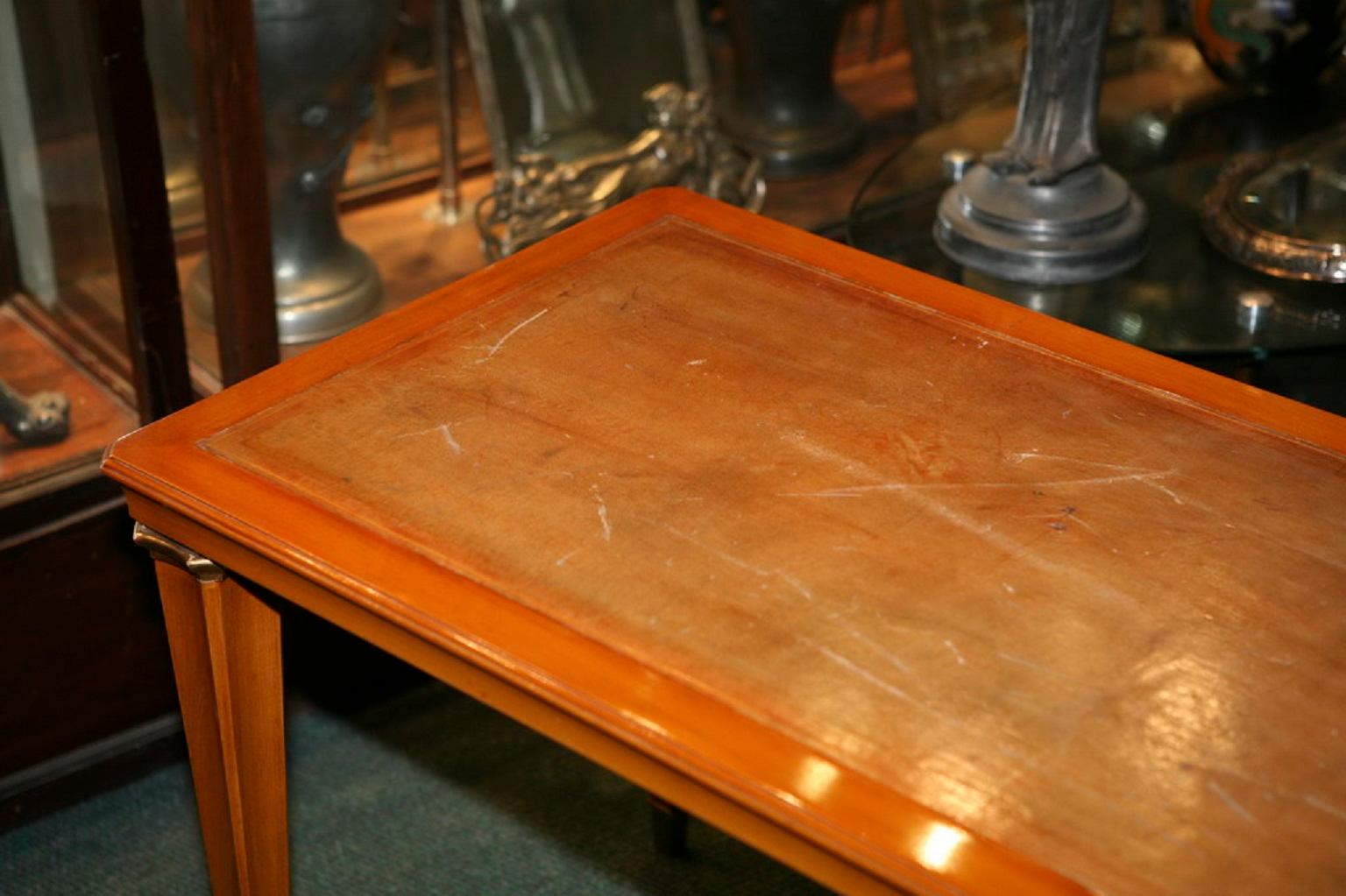 French Coffee Table Attributed to André Arbus, France, 1920, Materials: Leather, Wood For Sale