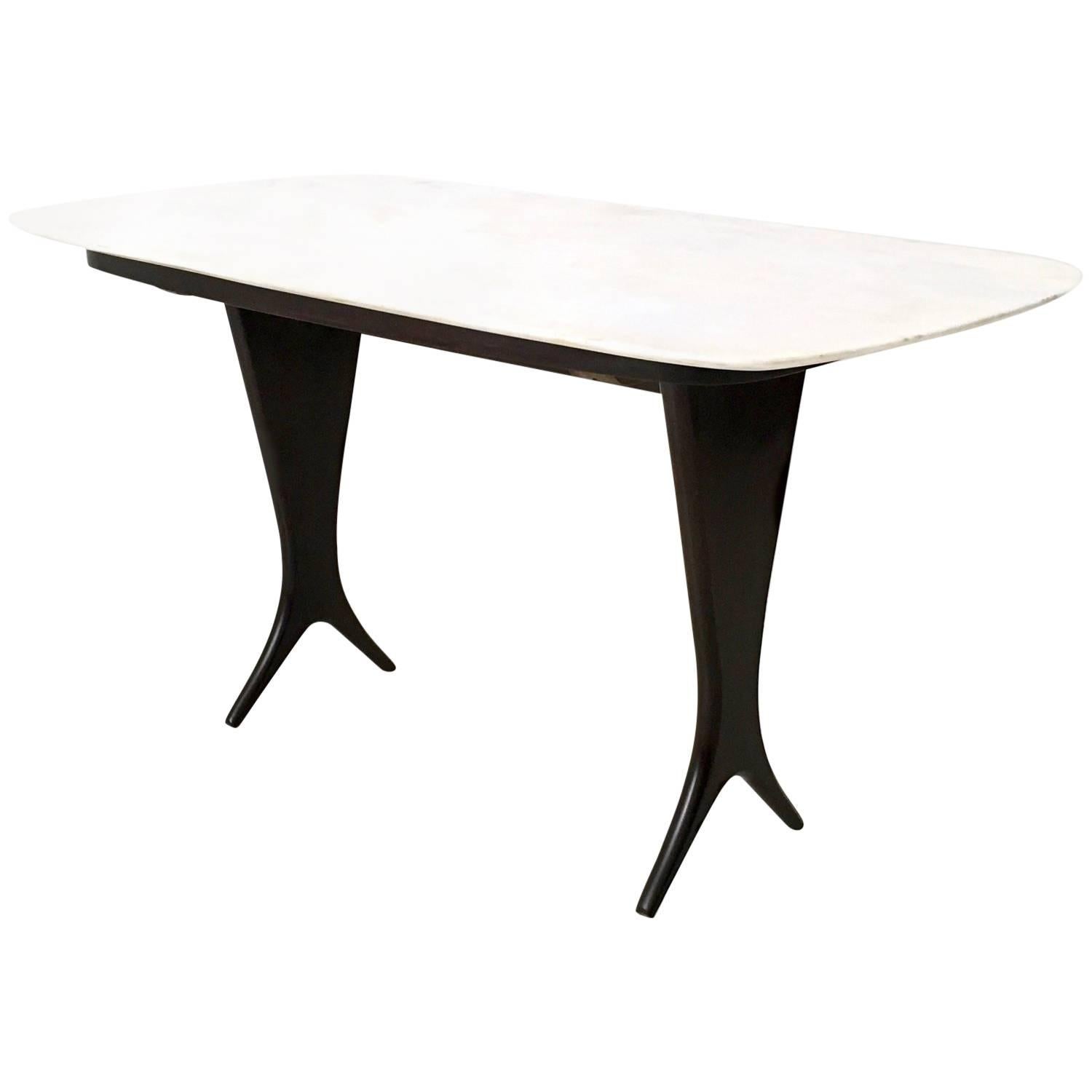 Ebonized Vintage Coffee Table Attributed to Guglielmo Ulrich with Carrara Marble Top For Sale