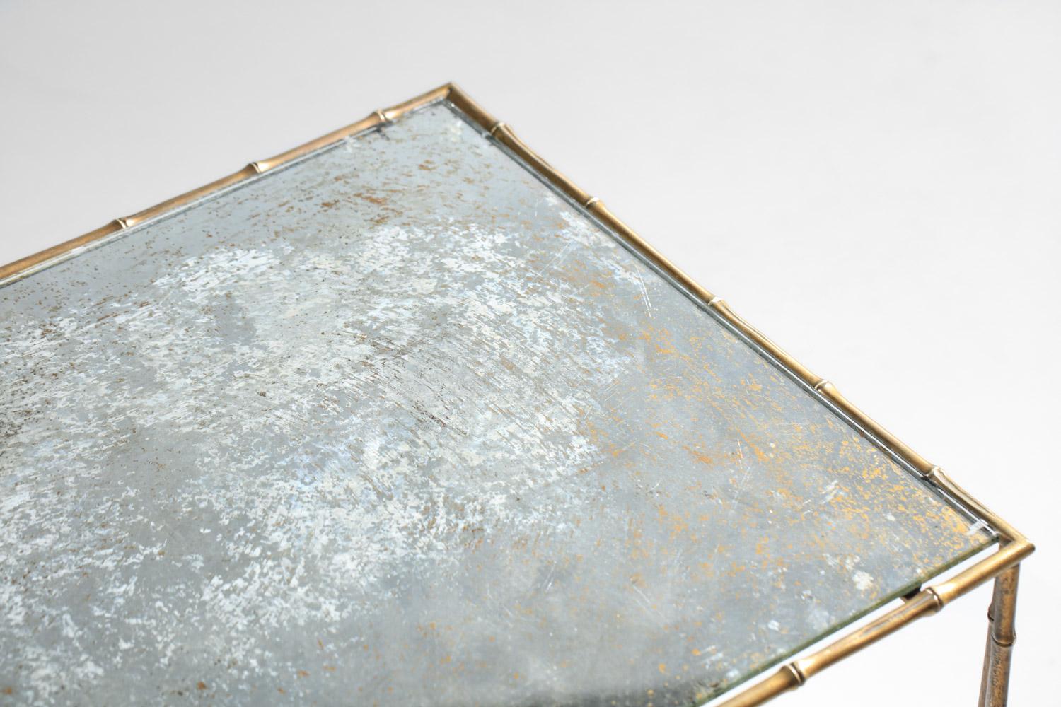 coffee table attributed to Maison Baguès from the 1950s in bronze and mirrored g For Sale 4