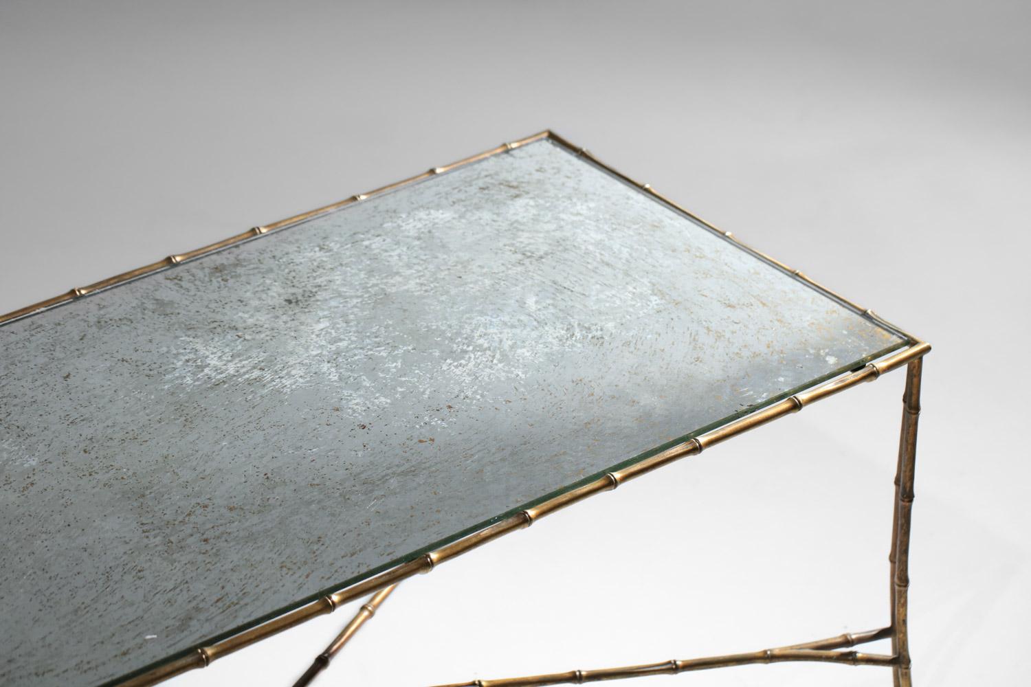 coffee table attributed to Maison Baguès from the 1950s in bronze and mirrored g For Sale 5
