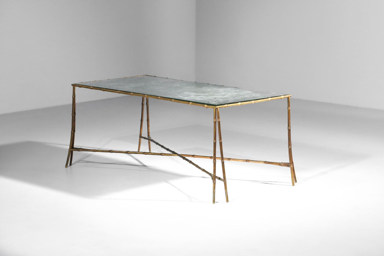 coffee table attributed to Maison Baguès from the 1950s in bronze and mirrored g For Sale 6
