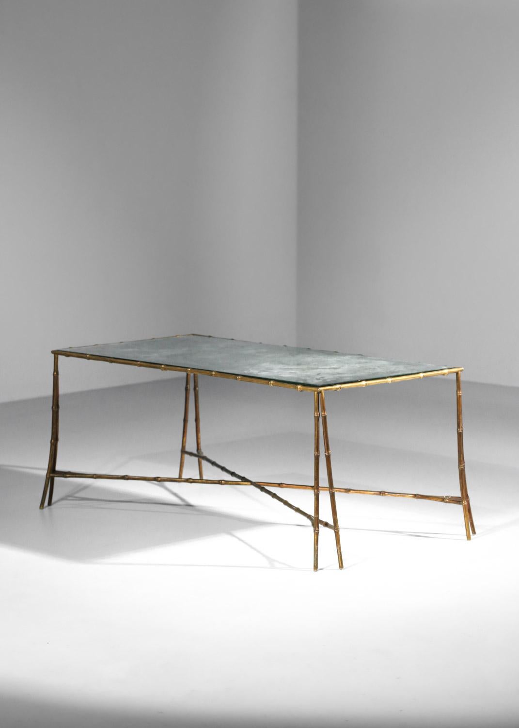coffee table attributed to Maison Baguès from the 1950s in bronze and mirrored g For Sale 7