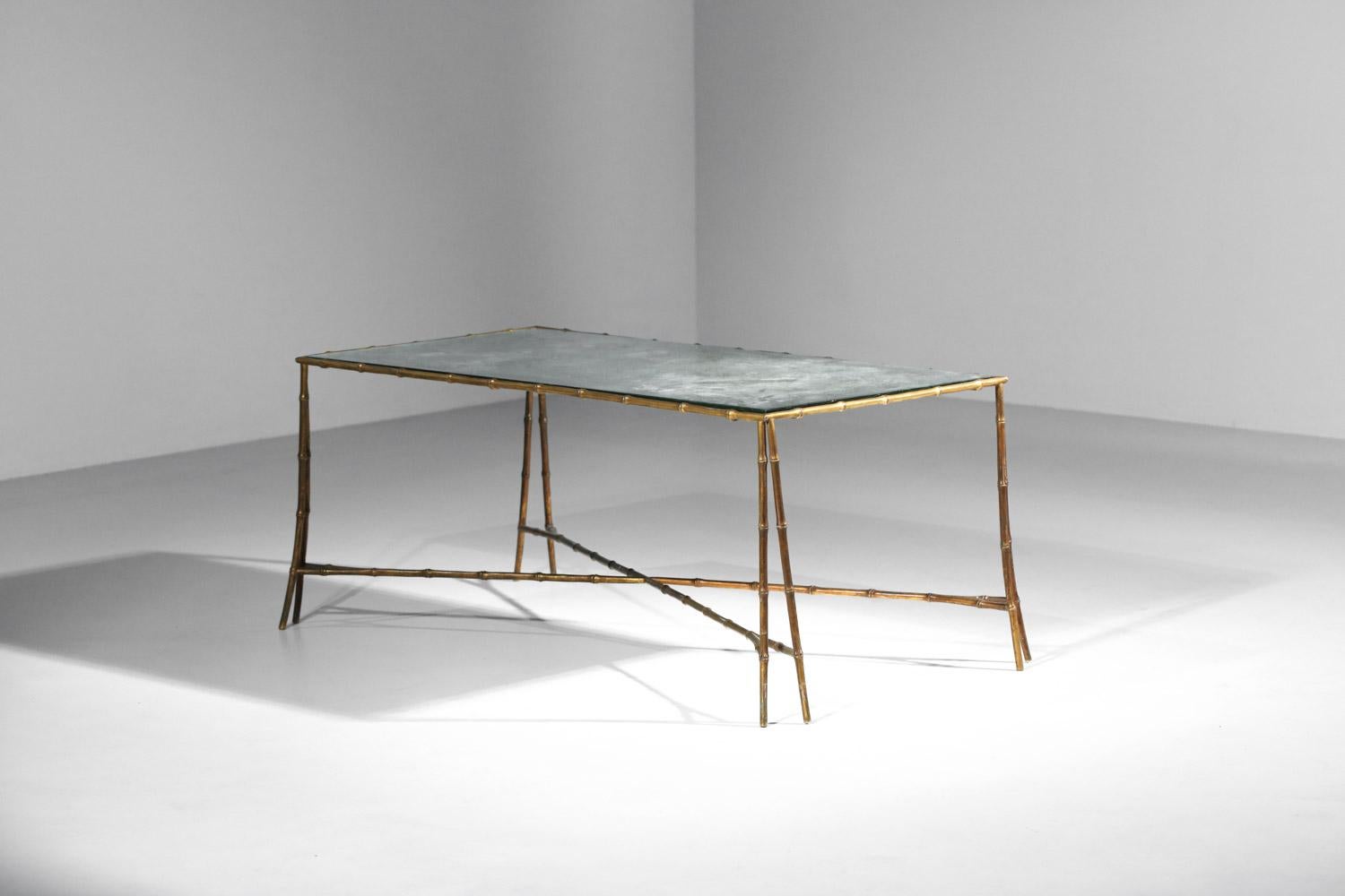 coffee table attributed to Maison Baguès from the 1950s in bronze and mirrored g For Sale 8