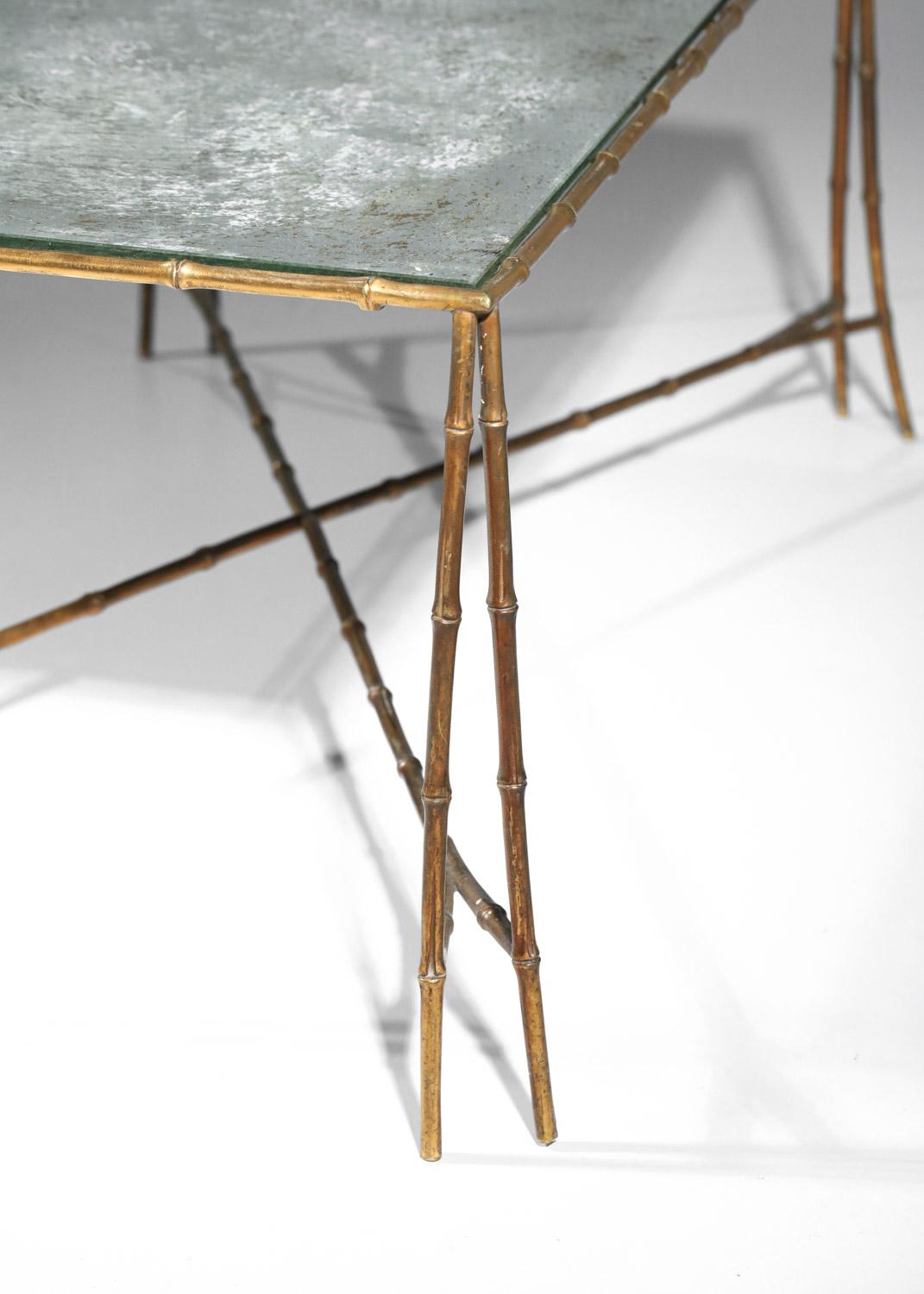 coffee table attributed to Maison Baguès from the 1950s in bronze and mirrored g For Sale 9
