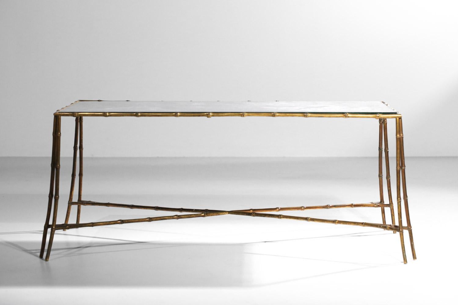 French coffee table attributed to Maison Baguès from the 1950s in bronze and mirrored g For Sale