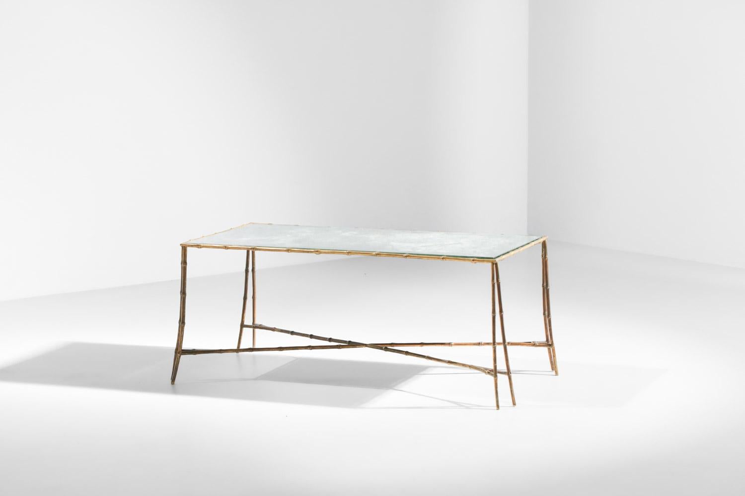 Mid-20th Century coffee table attributed to Maison Baguès from the 1950s in bronze and mirrored g For Sale