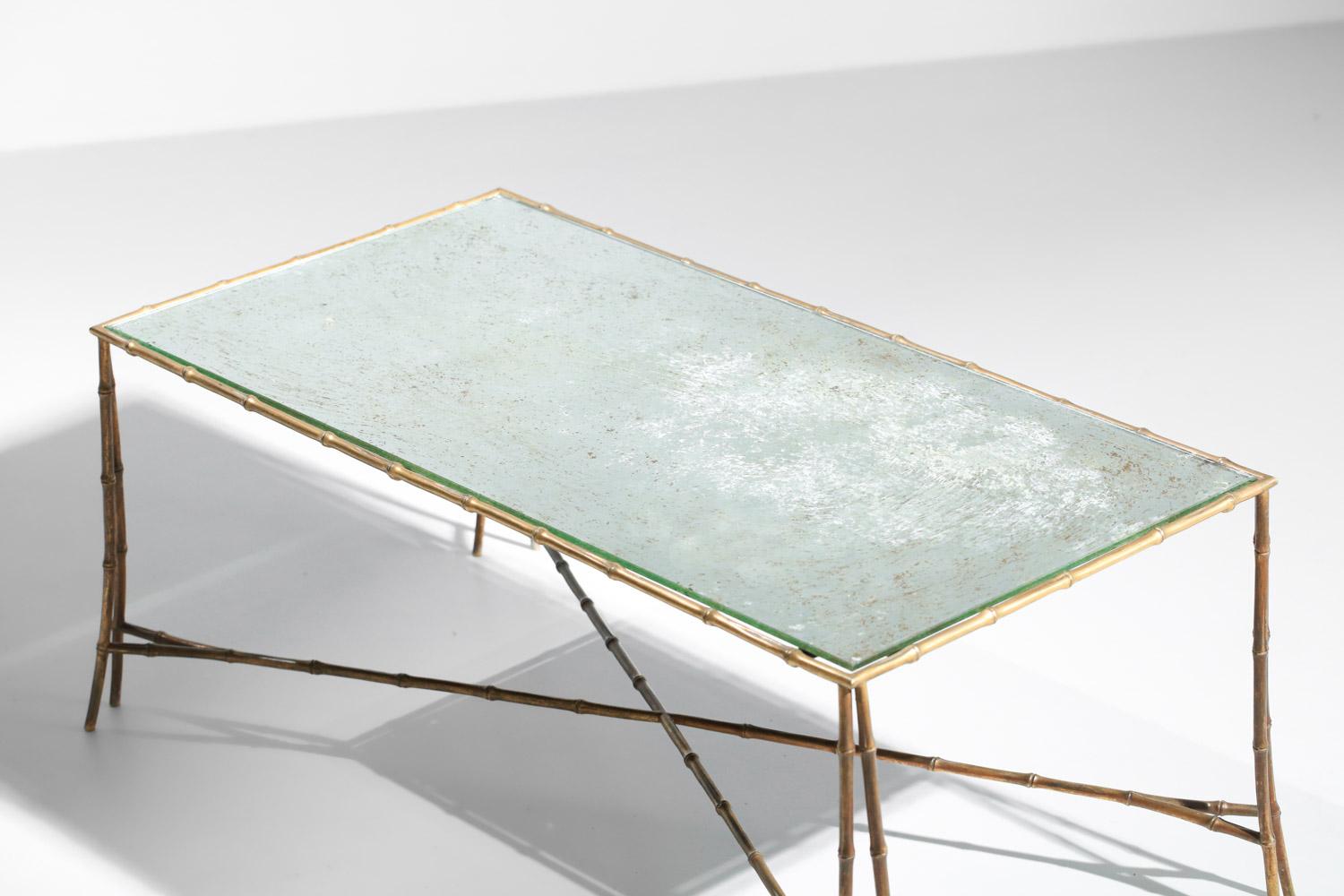 Bronze coffee table attributed to Maison Baguès from the 1950s in bronze and mirrored g For Sale