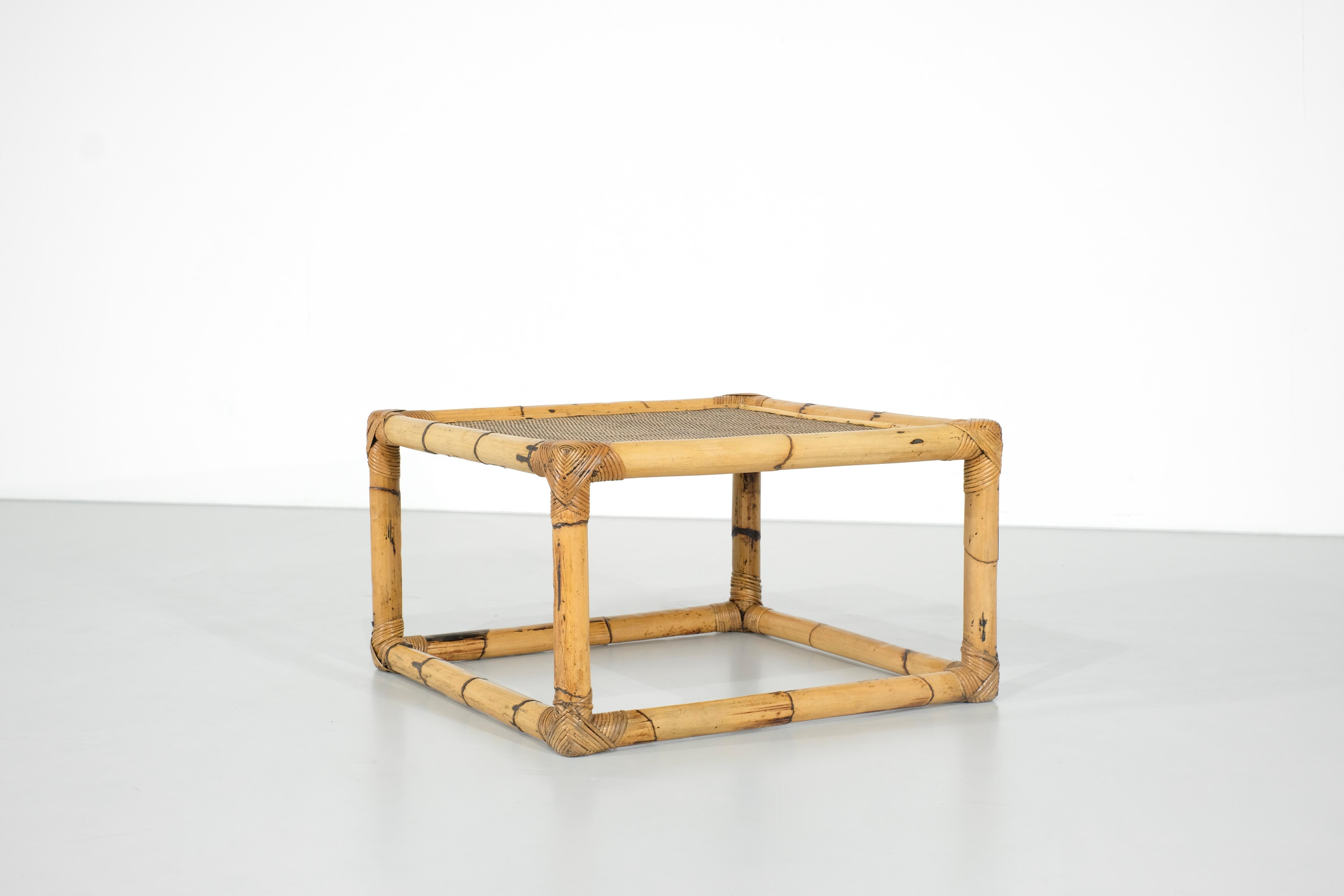 Bambou Table basse en bambou et rotin, Italie, années 1960 en vente