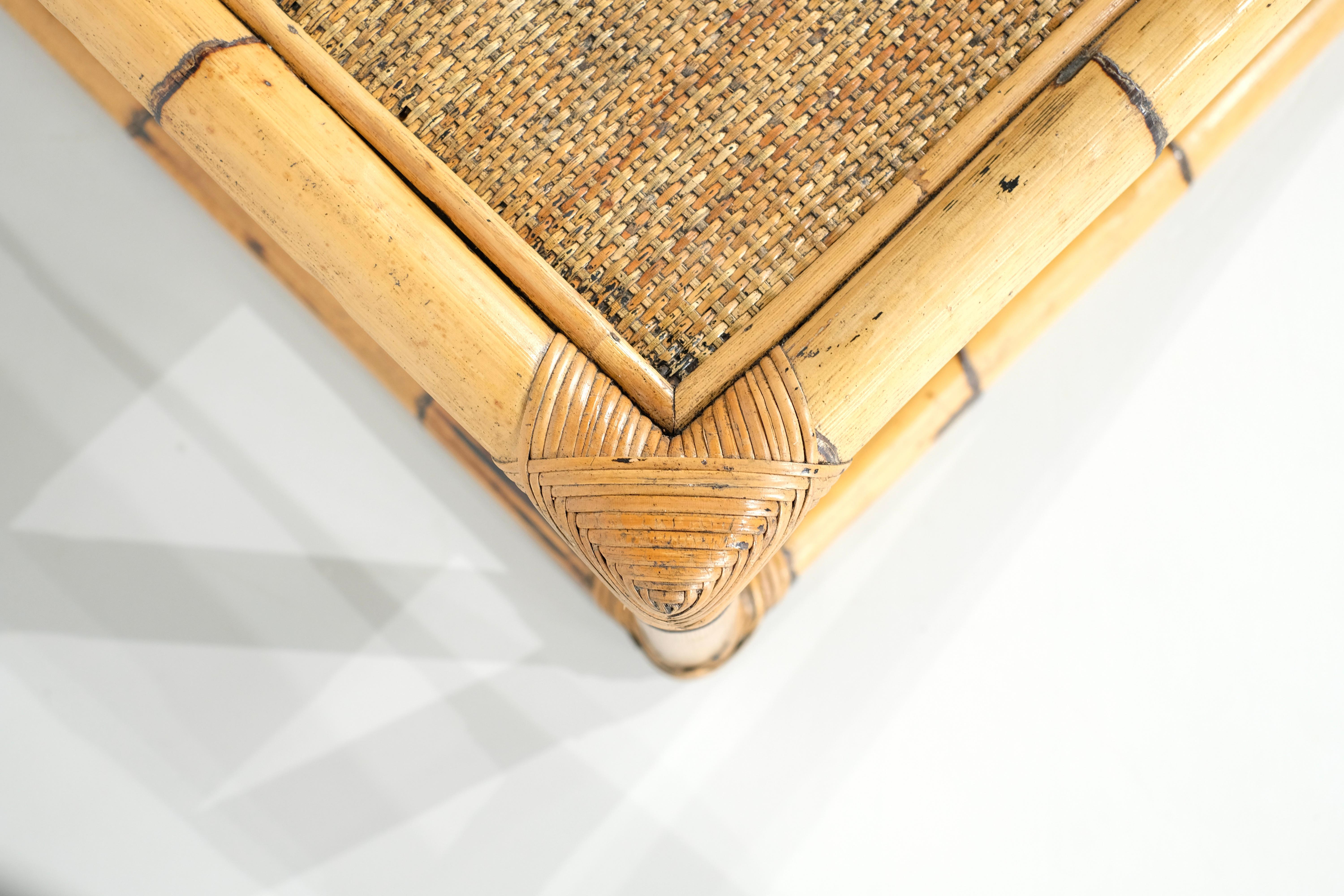 Table basse en bambou et rotin, Italie, années 1960 en vente 2