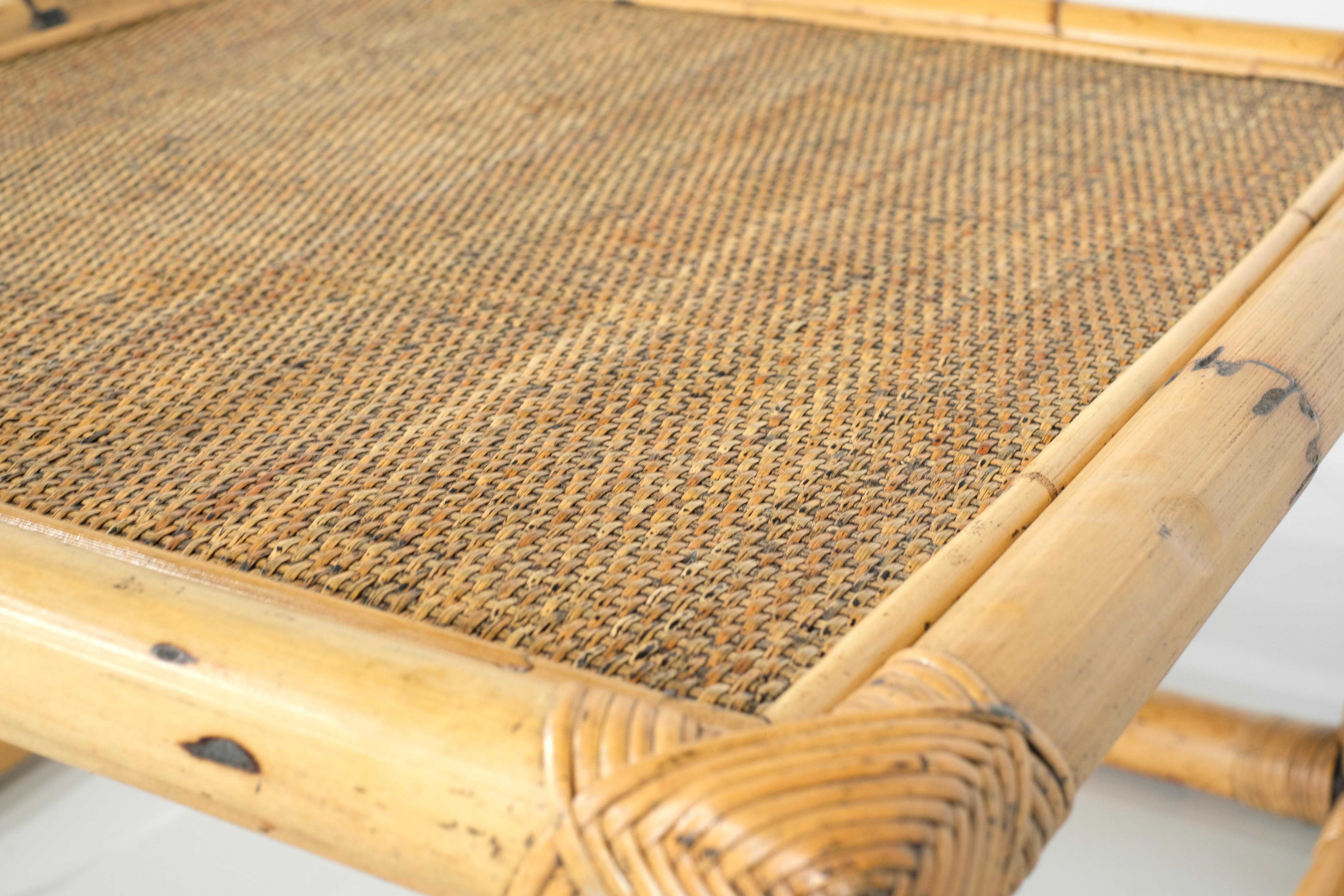 Table basse en bambou et rotin, Italie, années 1960 en vente 3