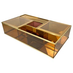 Coffee Table Bar Cart in Brass, Golden Glass and Mirror, Italy, 1970s